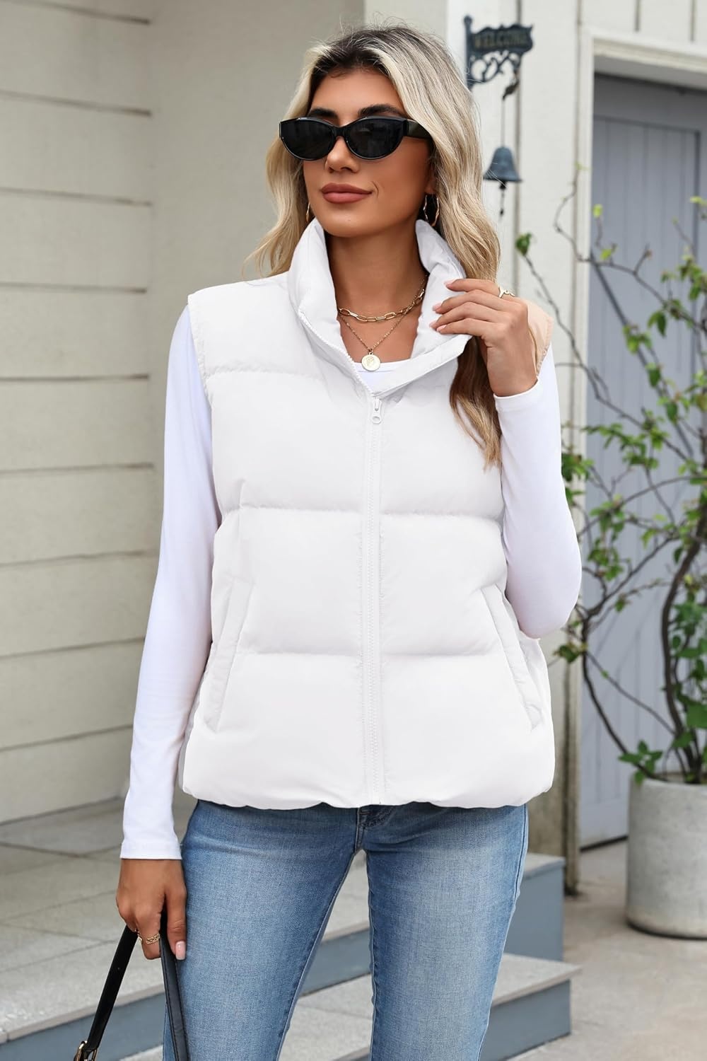 image:imageZeagoo Women Puffer Vest Cropped Winter Outerwear Warm CoatAwhite