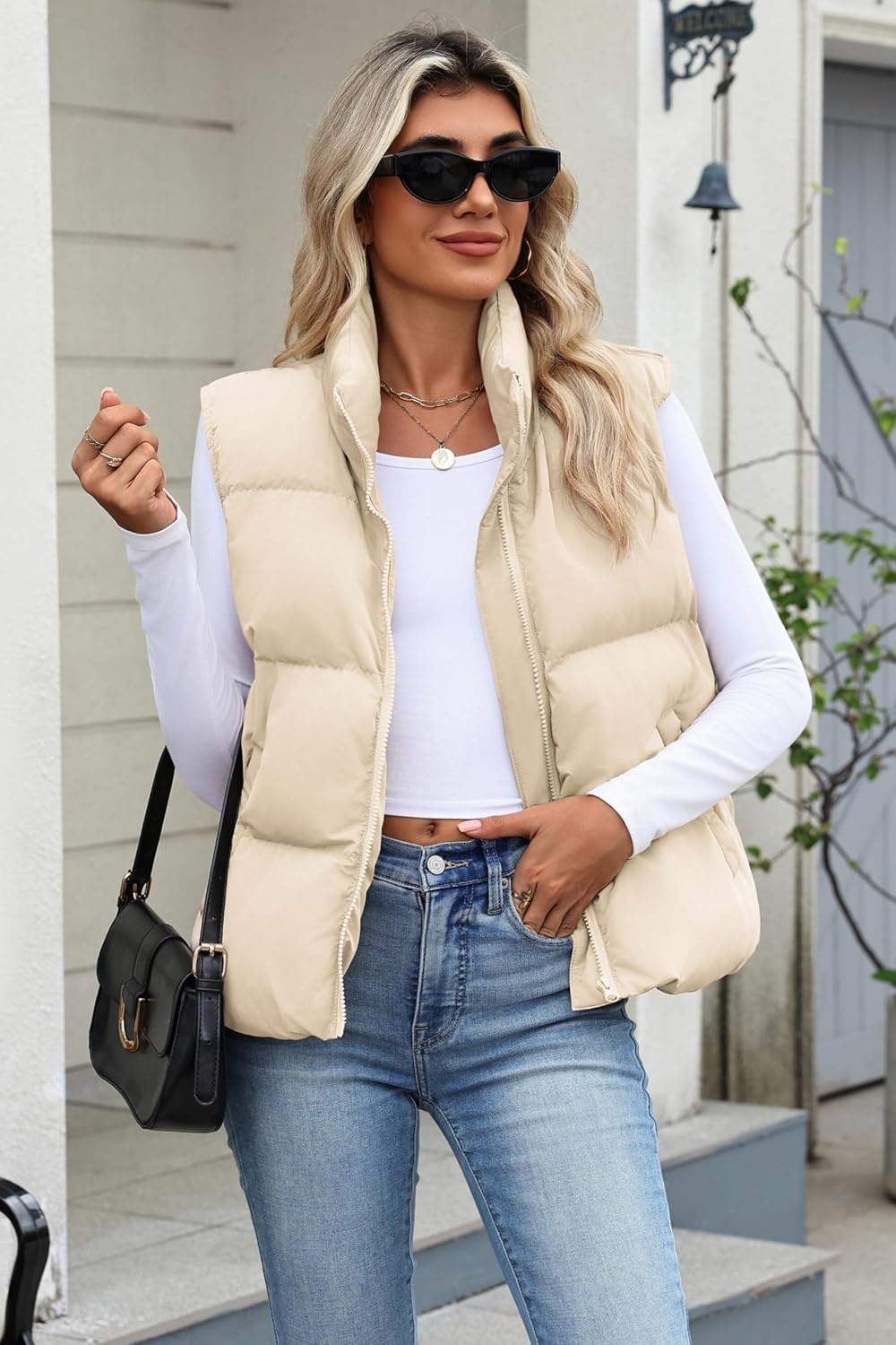 image:imageZeagoo Women Puffer Vest Cropped Winter Outerwear Warm CoatBeige