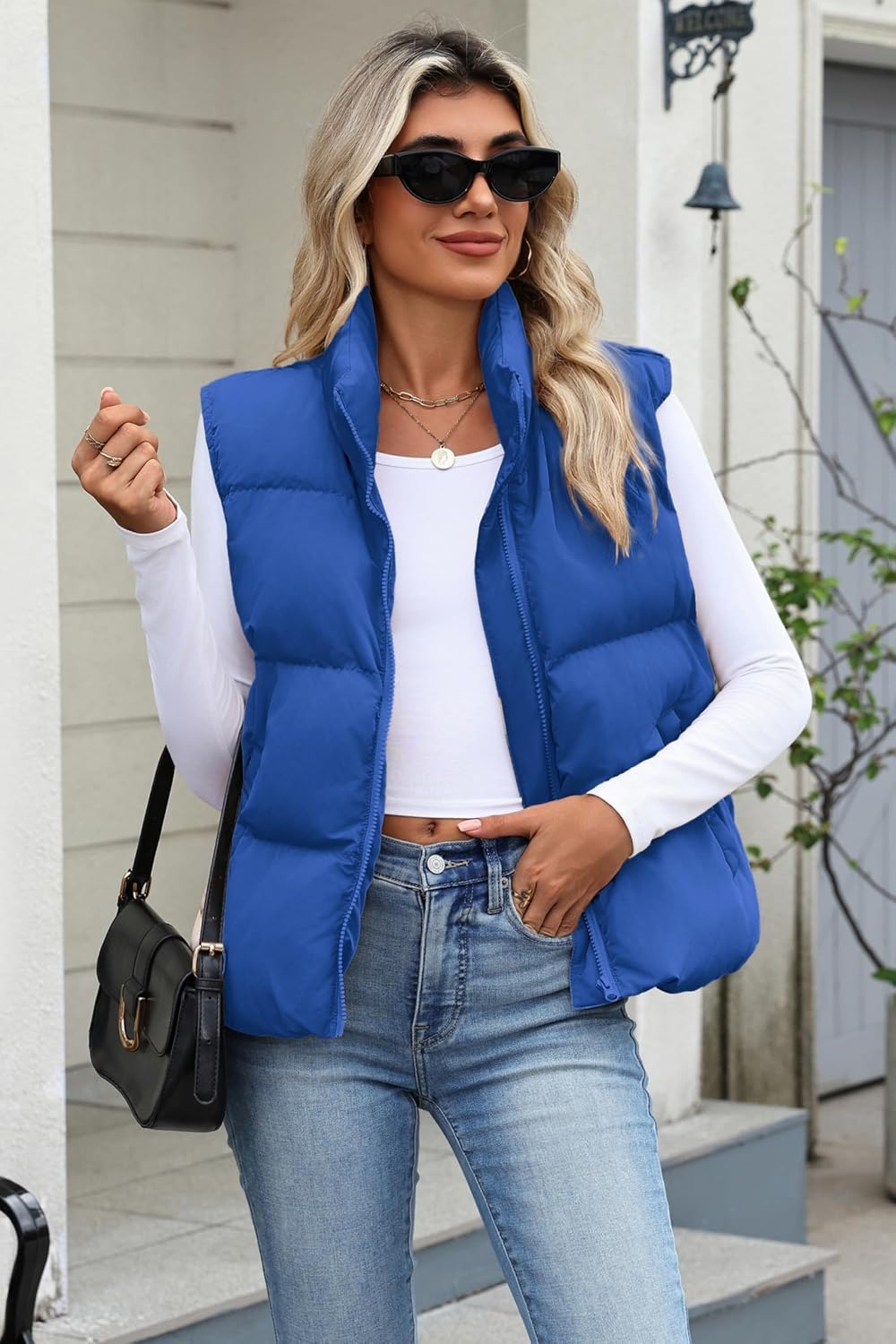 image:imageZeagoo Women Puffer Vest Cropped Winter Outerwear Warm CoatBlue