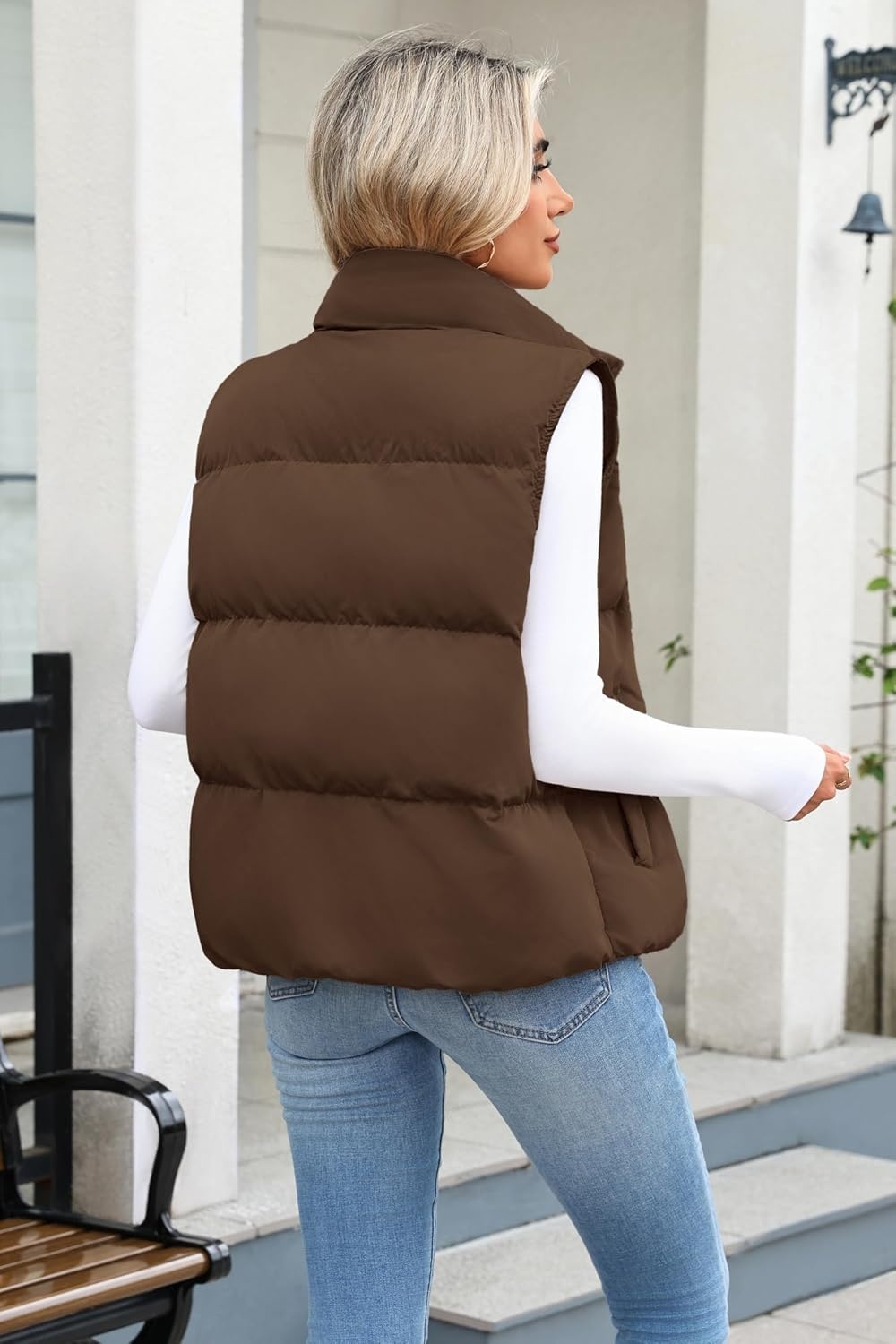 image:imageZeagoo Women Puffer Vest Cropped Winter Outerwear Warm CoatBrown