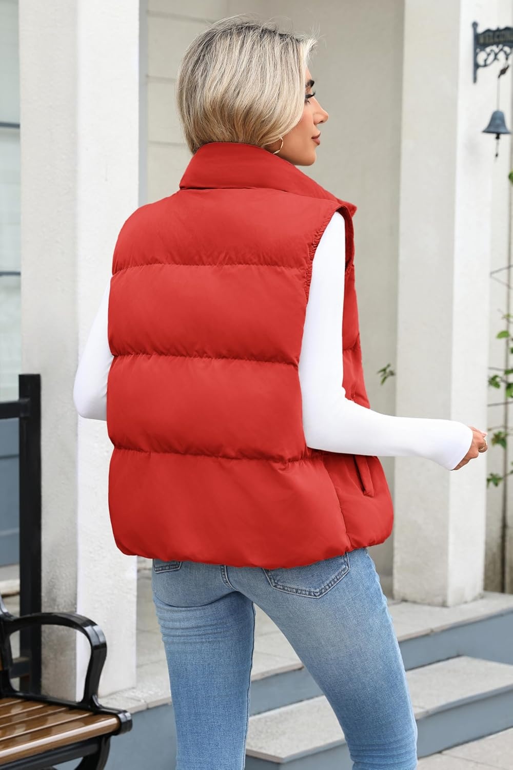 image:imageZeagoo Women Puffer Vest Cropped Winter Outerwear Warm CoatRed