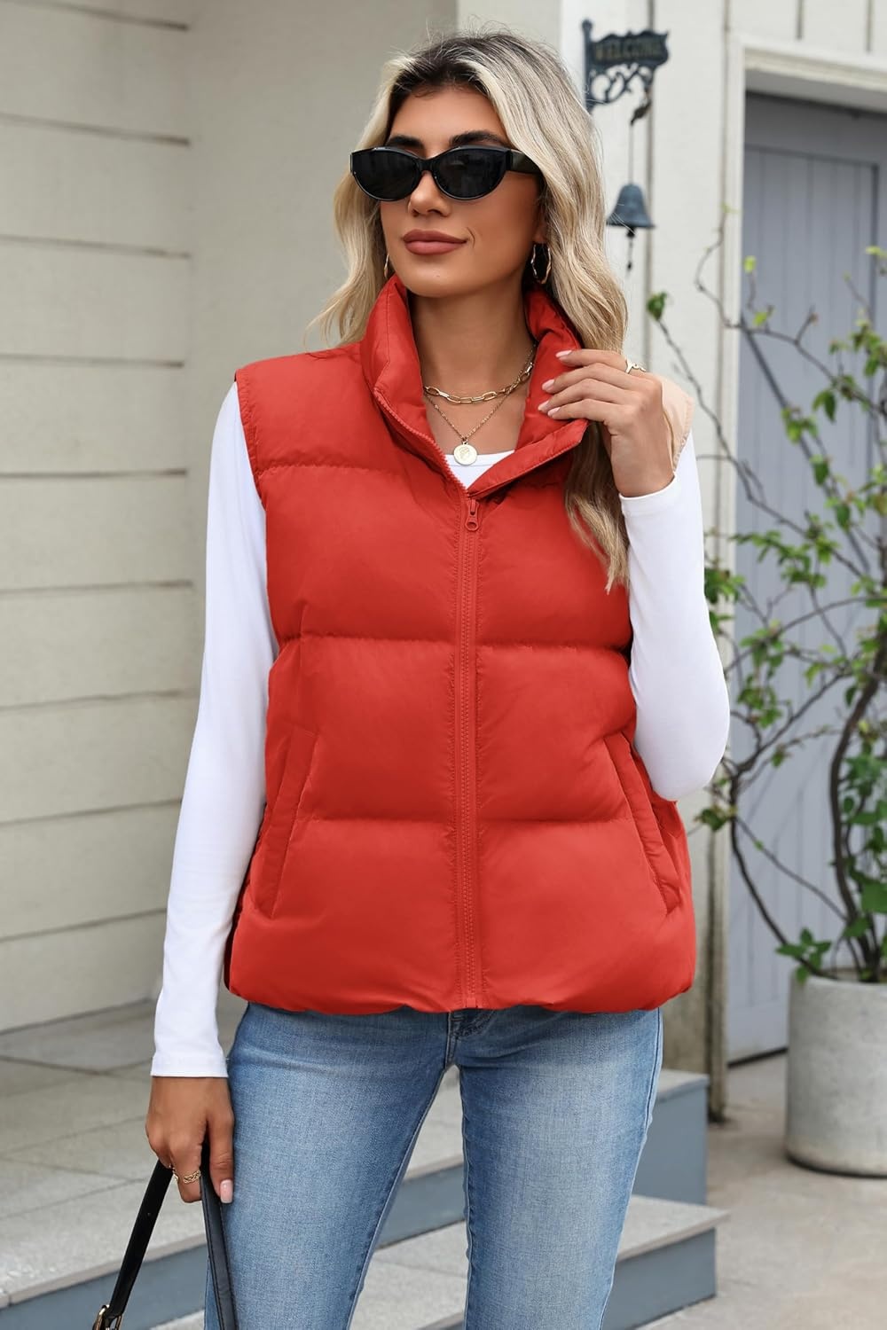 image:imageZeagoo Women Puffer Vest Cropped Winter Outerwear Warm CoatRed