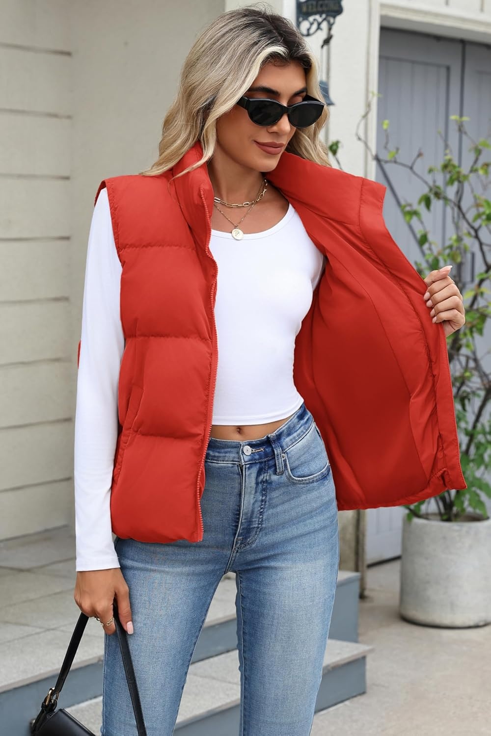 image:imageZeagoo Women Puffer Vest Cropped Winter Outerwear Warm CoatRed