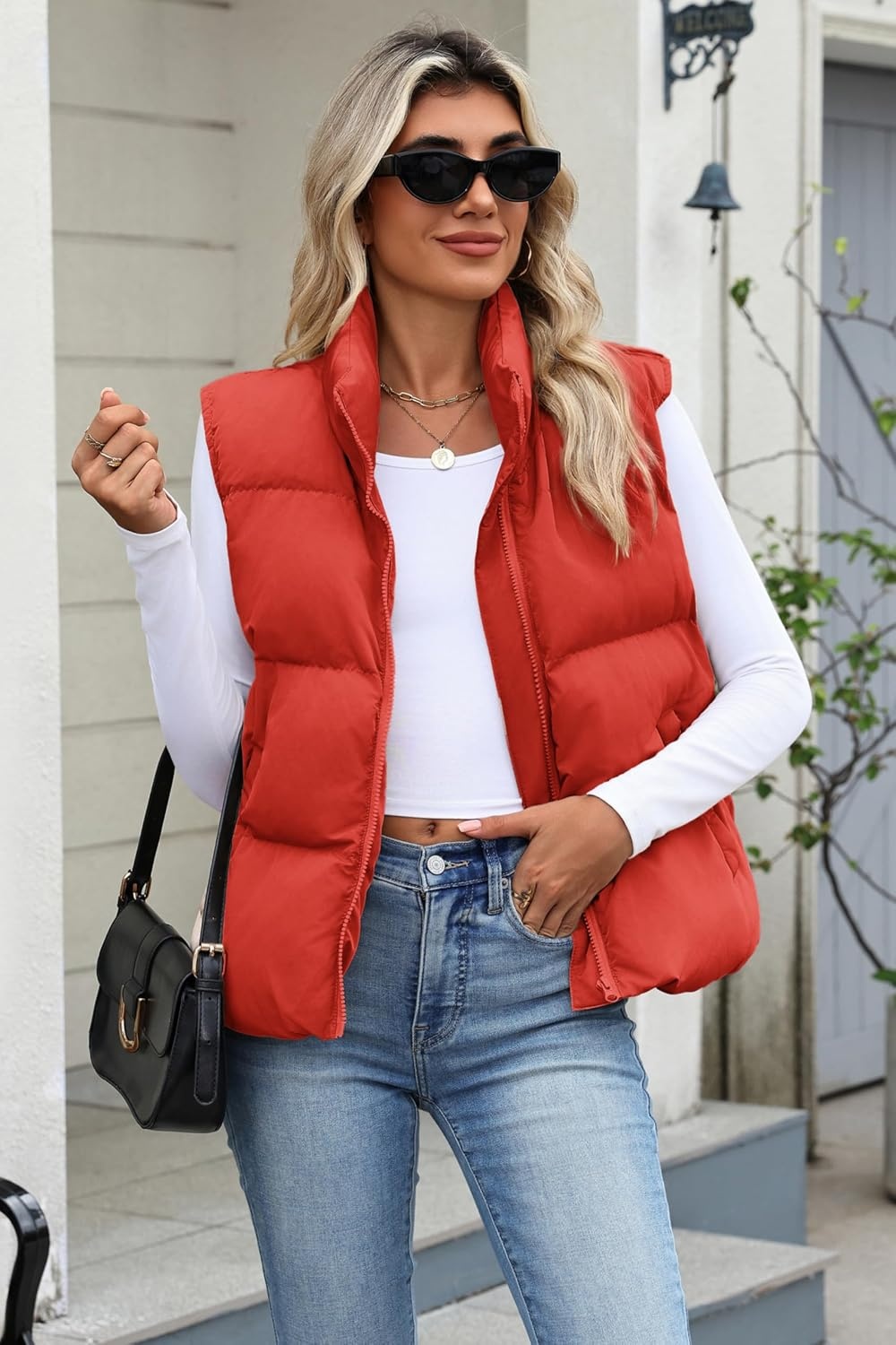 image:imageZeagoo Women Puffer Vest Cropped Winter Outerwear Warm CoatRed