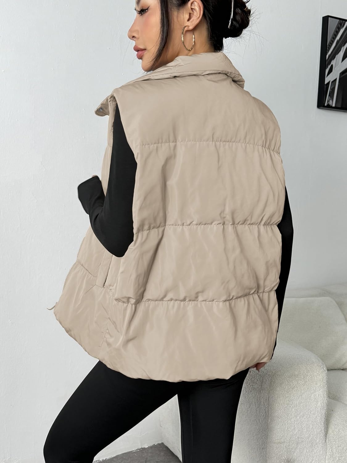 image:imageZeagoo Women Puffer Vest Lightweight Stand Collar Sleeveless Winter Warm Zip Up Padded Outerwear Jackets with Pockets SXXLBeige