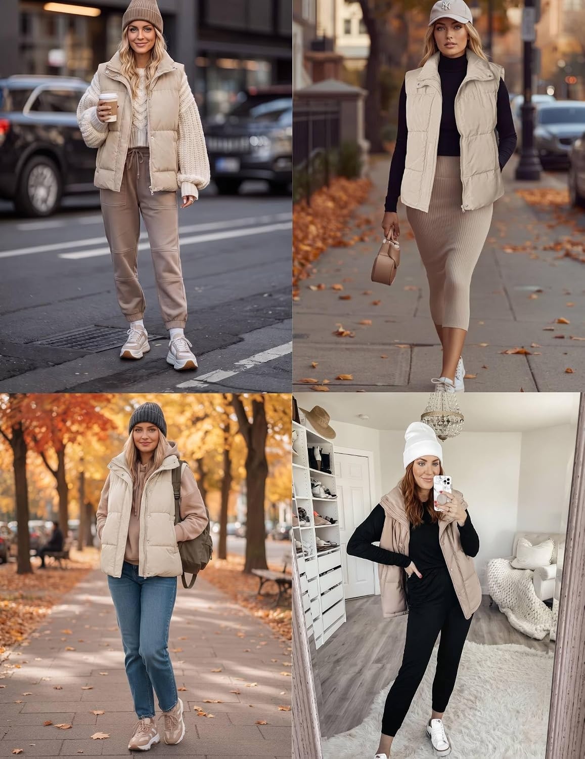 image:imageZeagoo Women Puffer Vest Lightweight Stand Collar Sleeveless Winter Warm Zip Up Padded Outerwear Jackets with Pockets SXXLBeige
