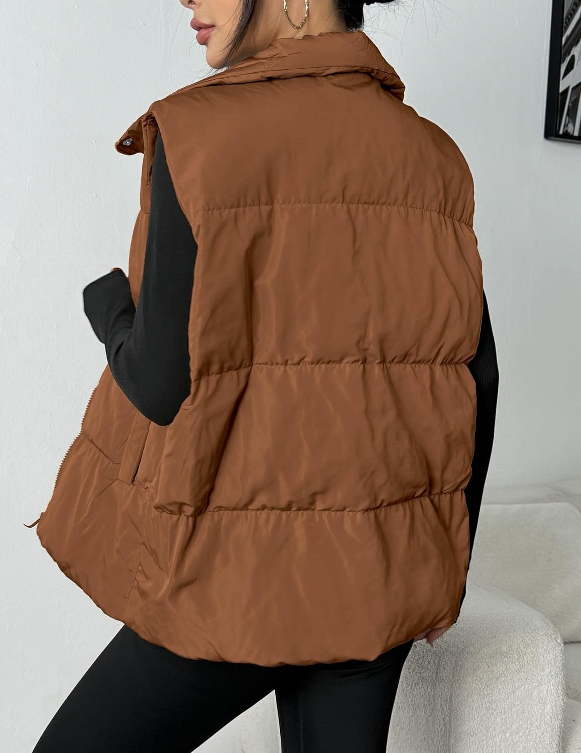 image:imageZeagoo Women Puffer Vest Lightweight Stand Collar Sleeveless Winter Warm Zip Up Padded Outerwear Jackets with Pockets SXXLBrown