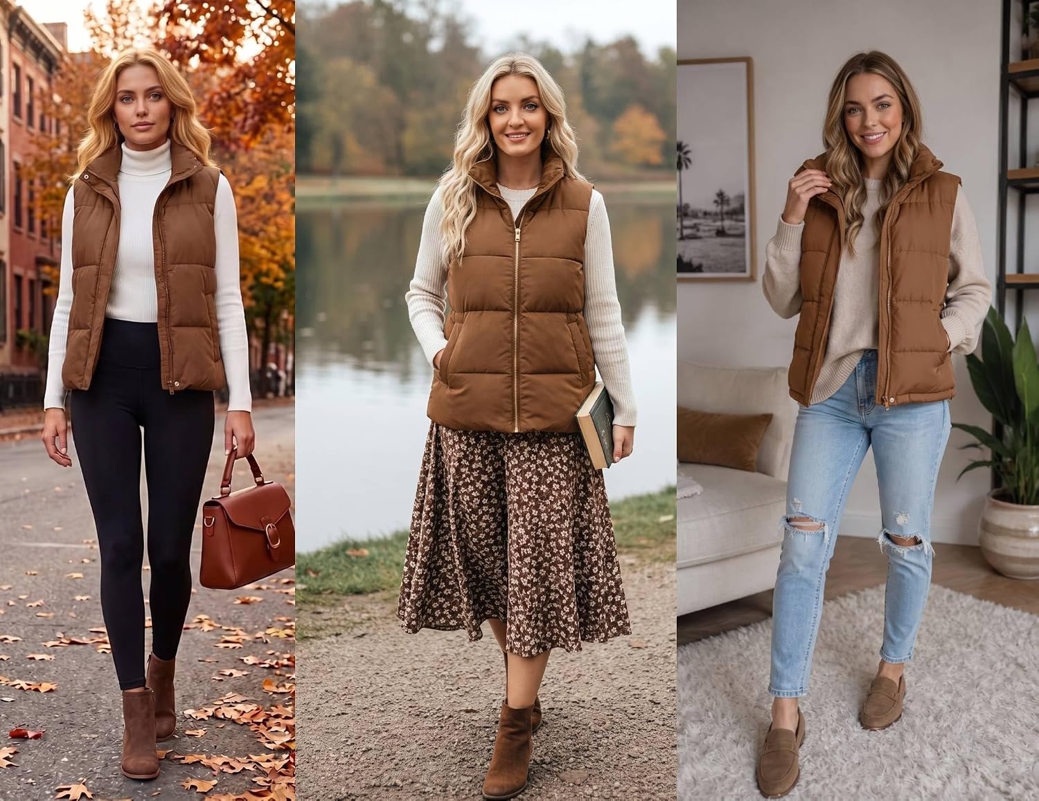 image:imageZeagoo Women Puffer Vest Lightweight Stand Collar Sleeveless Winter Warm Zip Up Padded Outerwear Jackets with Pockets SXXLBrown