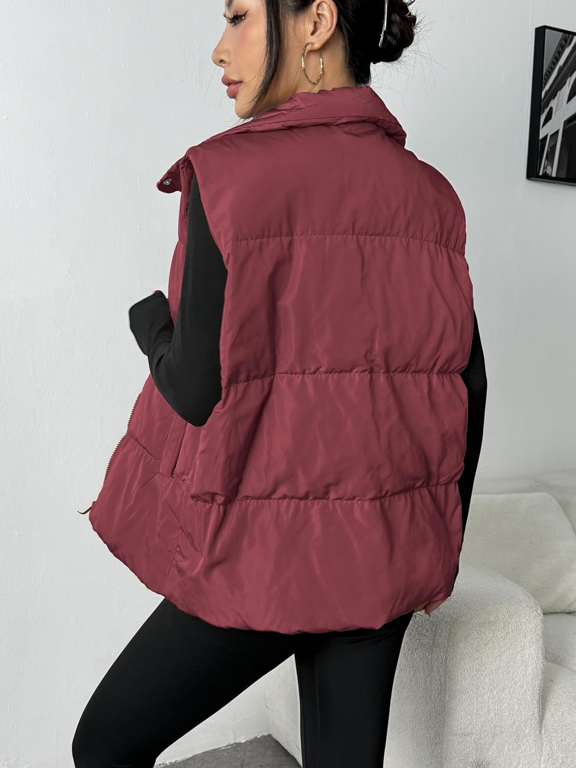 image:imageZeagoo Women Puffer Vest Lightweight Stand Collar Sleeveless Winter Warm Zip Up Padded Outerwear Jackets with Pockets SXXLBurgundy
