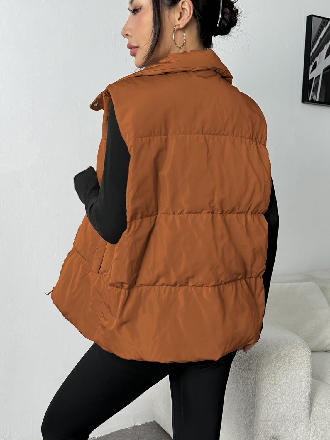 image:imageZeagoo Women Puffer Vest Lightweight Stand Collar Sleeveless Winter Warm Zip Up Padded Outerwear Jackets with Pockets SXXLCamel