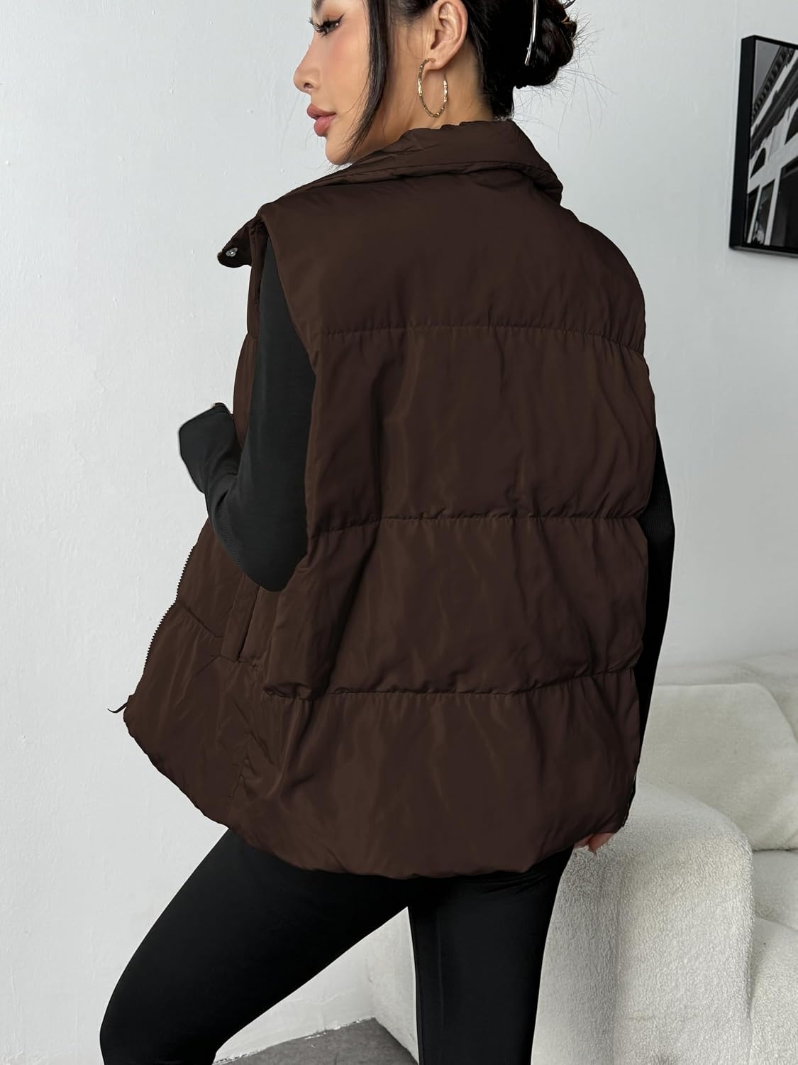 image:imageZeagoo Women Puffer Vest Lightweight Stand Collar Sleeveless Winter Warm Zip Up Padded Outerwear Jackets with Pockets SXXLDark Brown