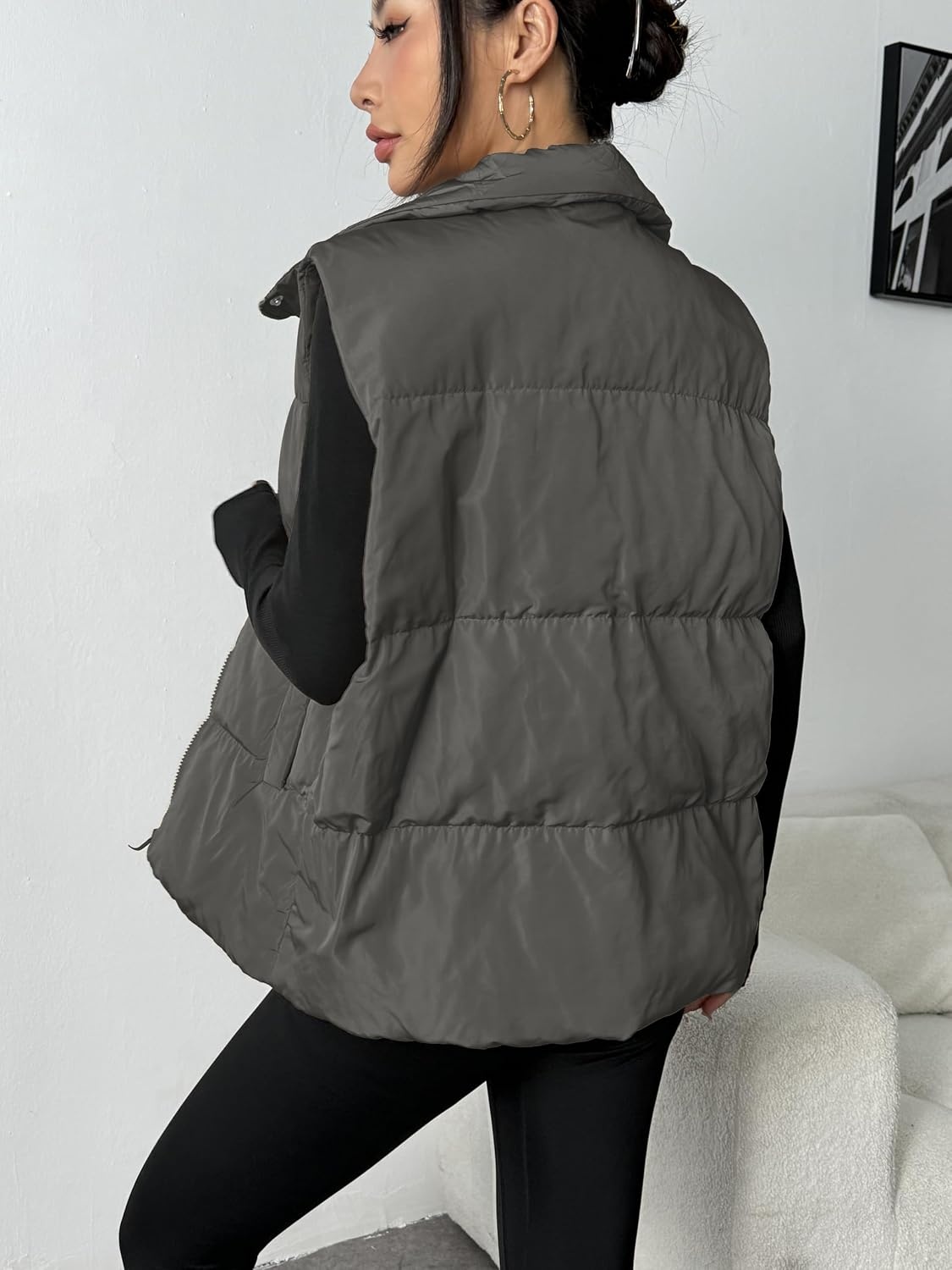 image:imageZeagoo Women Puffer Vest Lightweight Stand Collar Sleeveless Winter Warm Zip Up Padded Outerwear Jackets with Pockets SXXLDark Grey