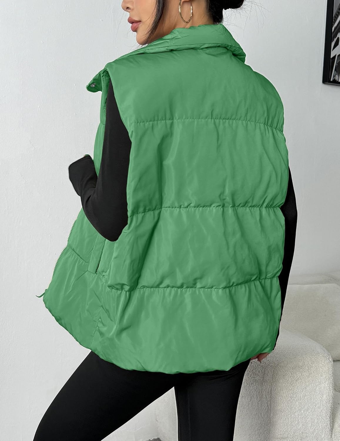 image:imageZeagoo Women Puffer Vest Lightweight Stand Collar Sleeveless Winter Warm Zip Up Padded Outerwear Jackets with Pockets SXXLGreen