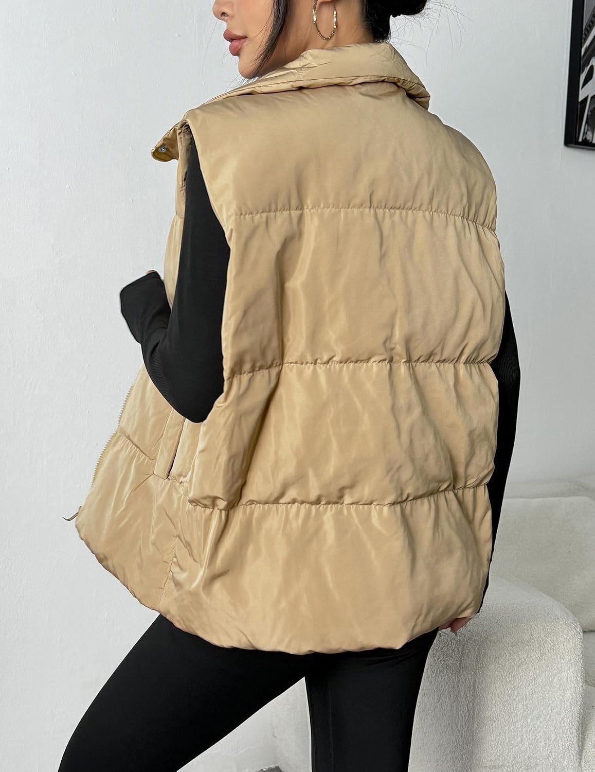 image:imageZeagoo Women Puffer Vest Lightweight Stand Collar Sleeveless Winter Warm Zip Up Padded Outerwear Jackets with Pockets SXXLKhaki