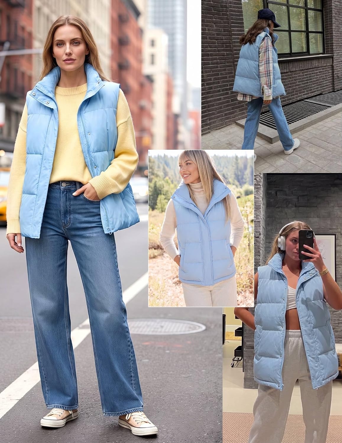 image:imageZeagoo Women Puffer Vest Lightweight Stand Collar Sleeveless Winter Warm Zip Up Padded Outerwear Jackets with Pockets SXXLLight Blue
