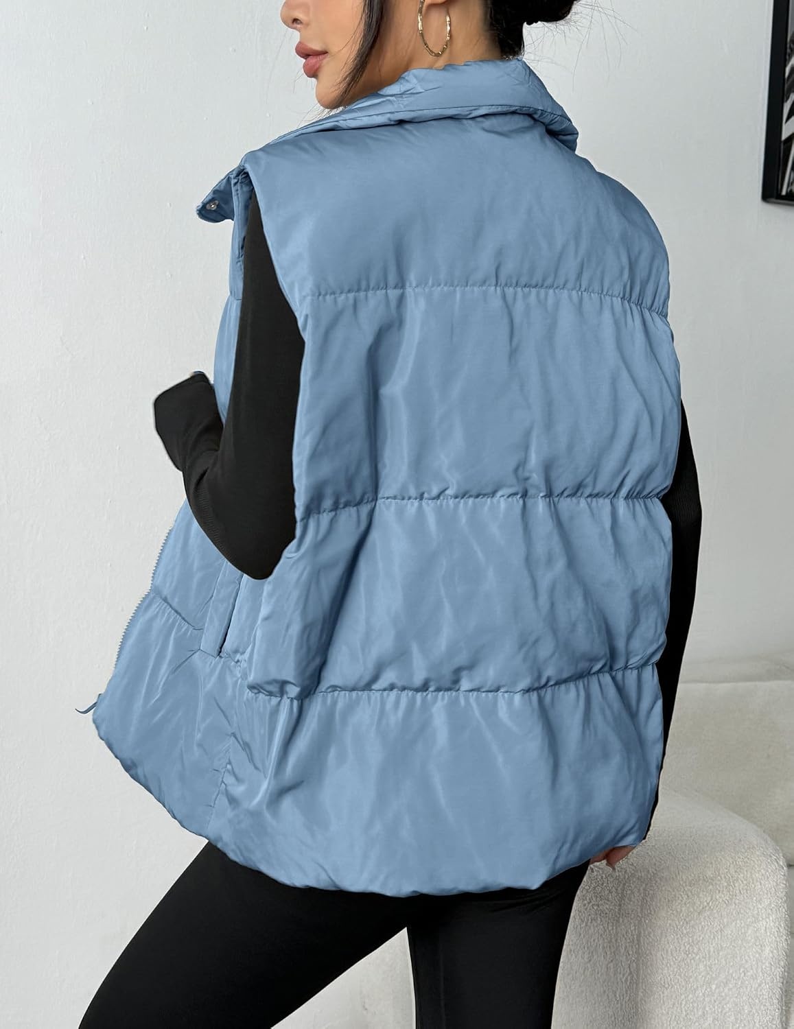 image:imageZeagoo Women Puffer Vest Lightweight Stand Collar Sleeveless Winter Warm Zip Up Padded Outerwear Jackets with Pockets SXXLLight Blue