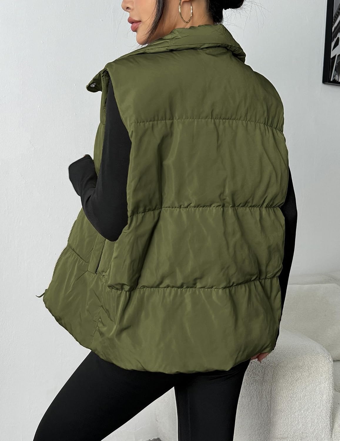 image:imageZeagoo Women Puffer Vest Lightweight Stand Collar Sleeveless Winter Warm Zip Up Padded Outerwear Jackets with Pockets SXXLOlive