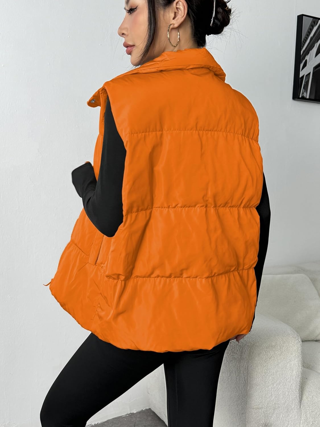 image:imageZeagoo Women Puffer Vest Lightweight Stand Collar Sleeveless Winter Warm Zip Up Padded Outerwear Jackets with Pockets SXXLOrange