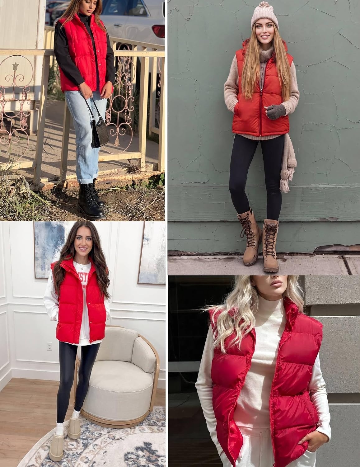image:imageZeagoo Women Puffer Vest Lightweight Stand Collar Sleeveless Winter Warm Zip Up Padded Outerwear Jackets with Pockets SXXLRed