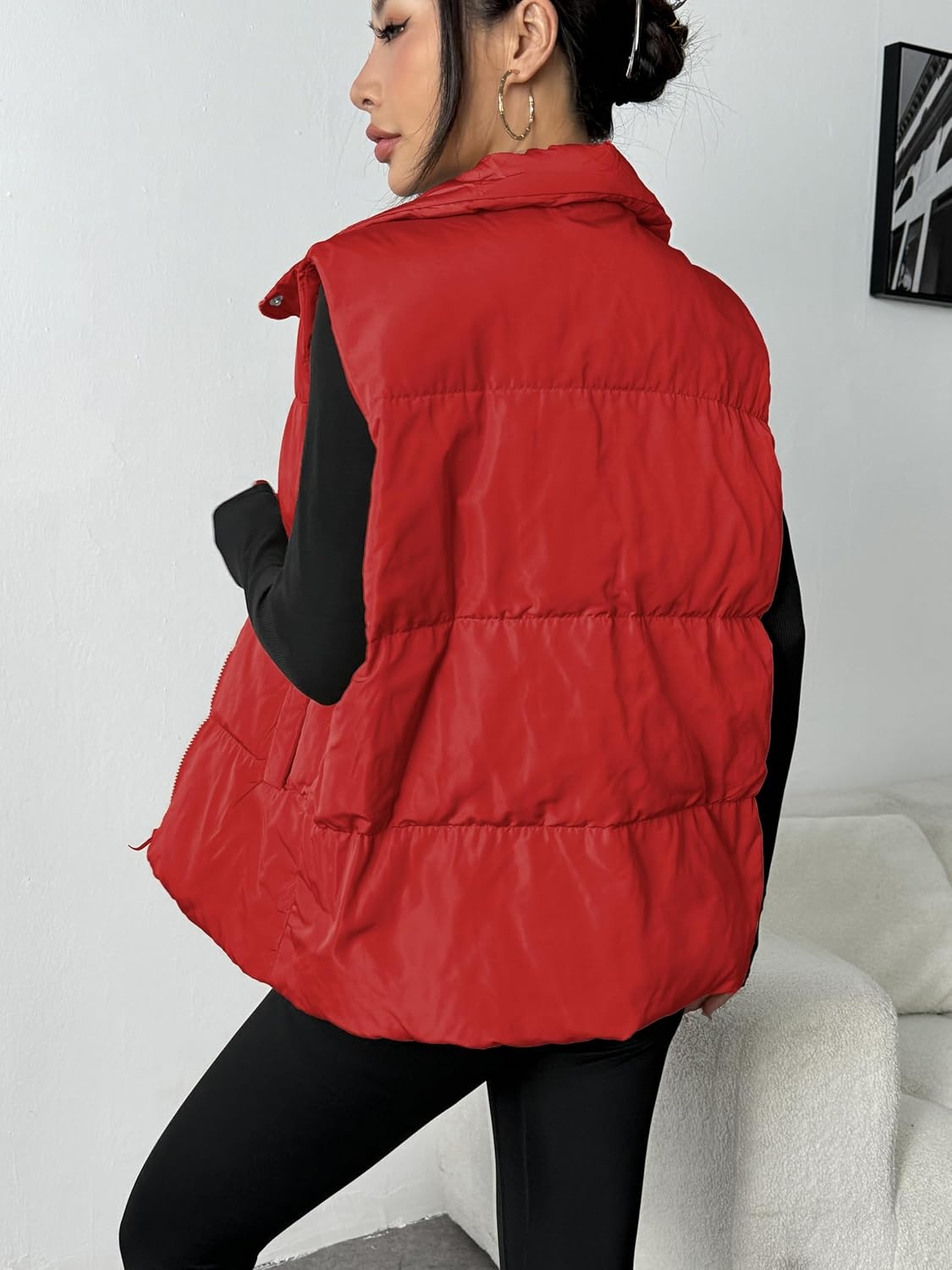 image:imageZeagoo Women Puffer Vest Lightweight Stand Collar Sleeveless Winter Warm Zip Up Padded Outerwear Jackets with Pockets SXXLRed