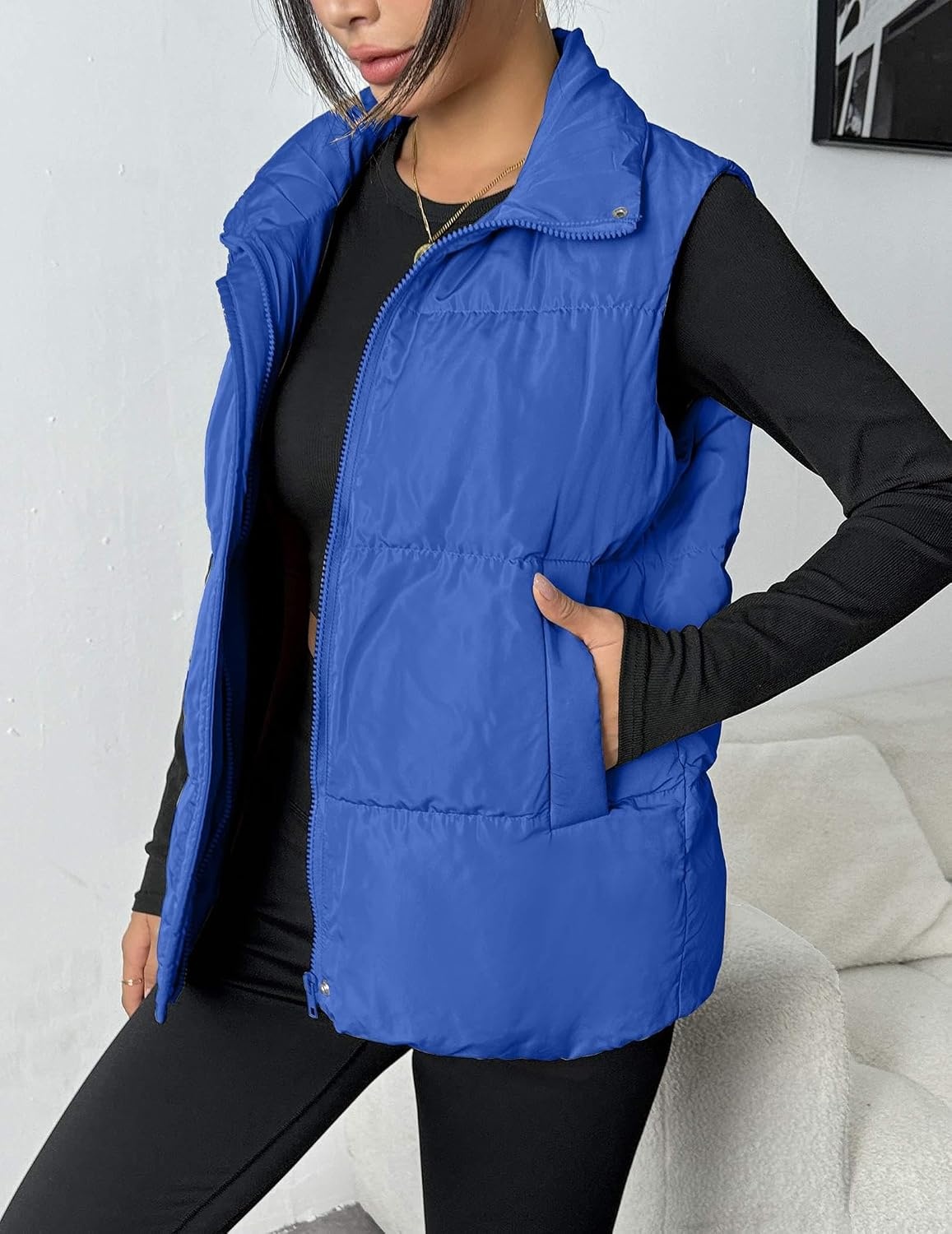 image:imageZeagoo Women Puffer Vest Lightweight Stand Collar Sleeveless Winter Warm Zip Up Padded Outerwear Jackets with Pockets SXXLSky Blue