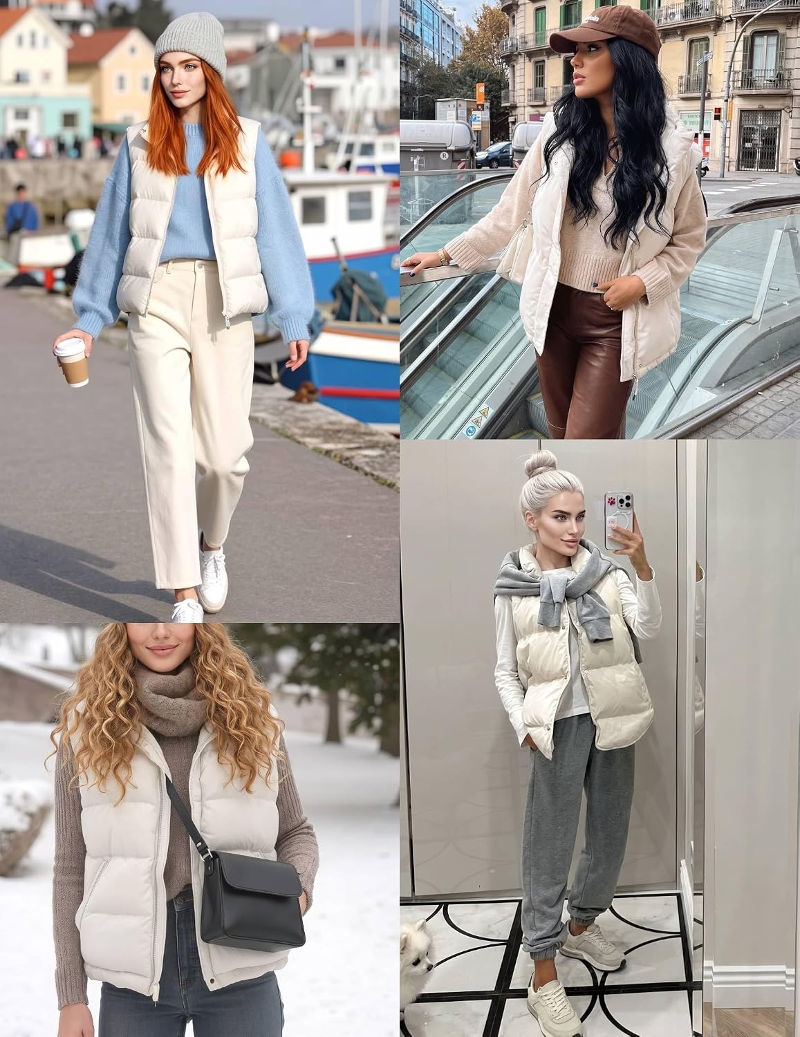 image:imageZeagoo Women Puffer Vest Lightweight Stand Collar Sleeveless Winter Warm Zip Up Padded Outerwear Jackets with Pockets SXXLWhite