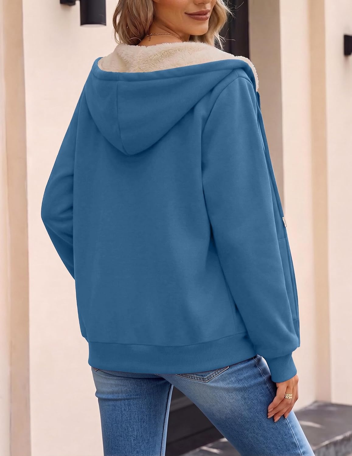image:imageZeagoo Women Sherpa Fleece Jacket Zip Up Thick Warm Hoodie Fall Winter CoatGreyblue