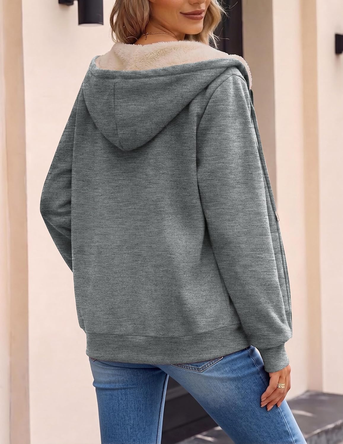 image:imageZeagoo Women Sherpa Fleece Jacket Zip Up Thick Warm Hoodie Fall Winter CoatLight Grey