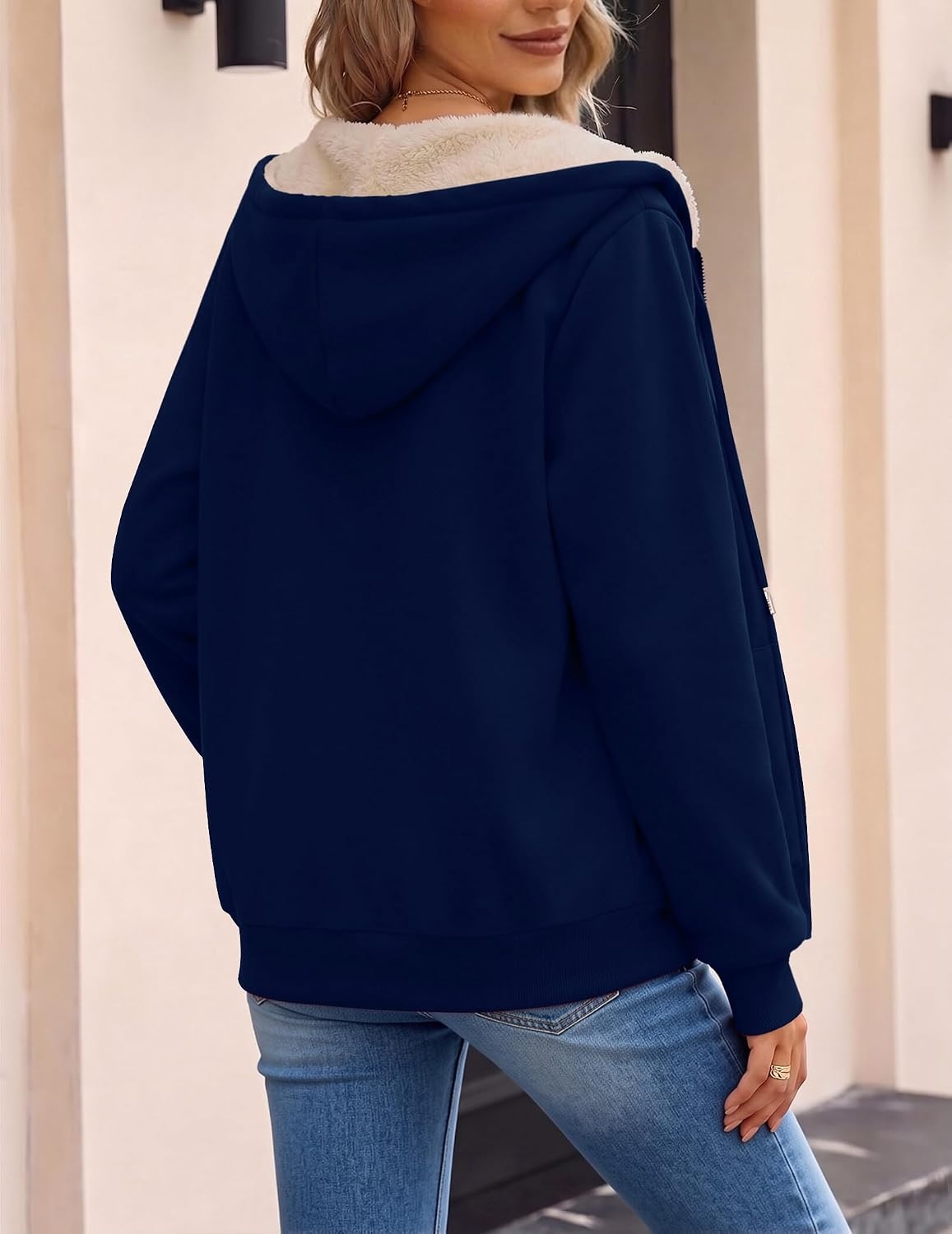 image:imageZeagoo Women Sherpa Fleece Jacket Zip Up Thick Warm Hoodie Fall Winter CoatNavy Blue