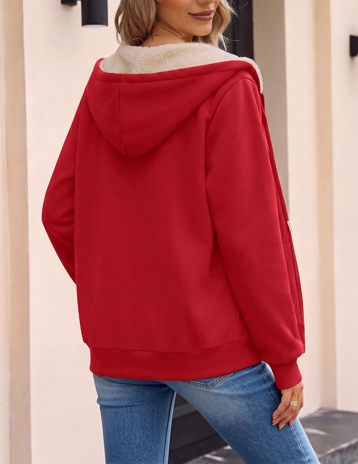 image:imageZeagoo Women Sherpa Fleece Jacket Zip Up Thick Warm Hoodie Fall Winter CoatSolid Red