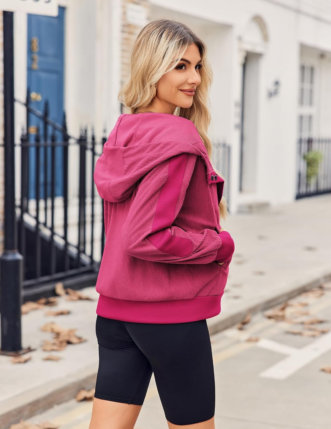 image:imageZeagoo Womens Corduroy Knit Hoodies Zip Up Shirt Jacket Slouchy Short Jackets Casual Long Sleeve Shackets