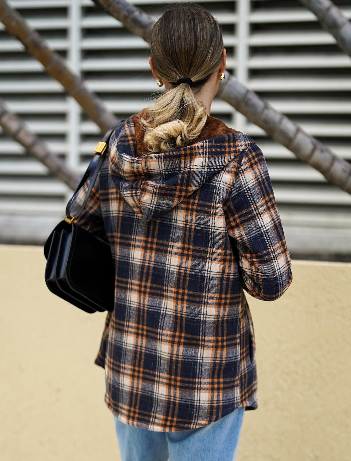 image:imageZeagoo Womens Flannel Plaid Jacket Fleece Lined Shacket Hooded Warm CoatNavy Blue
