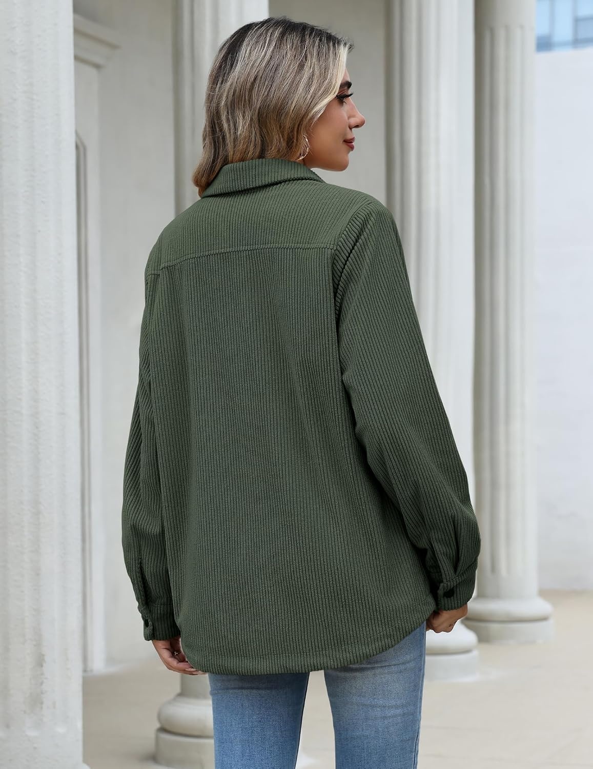 image:imageZeagoo Womens Fleece Jackets Corduroy Shackets Snap Casual Fall CoatArmy Green