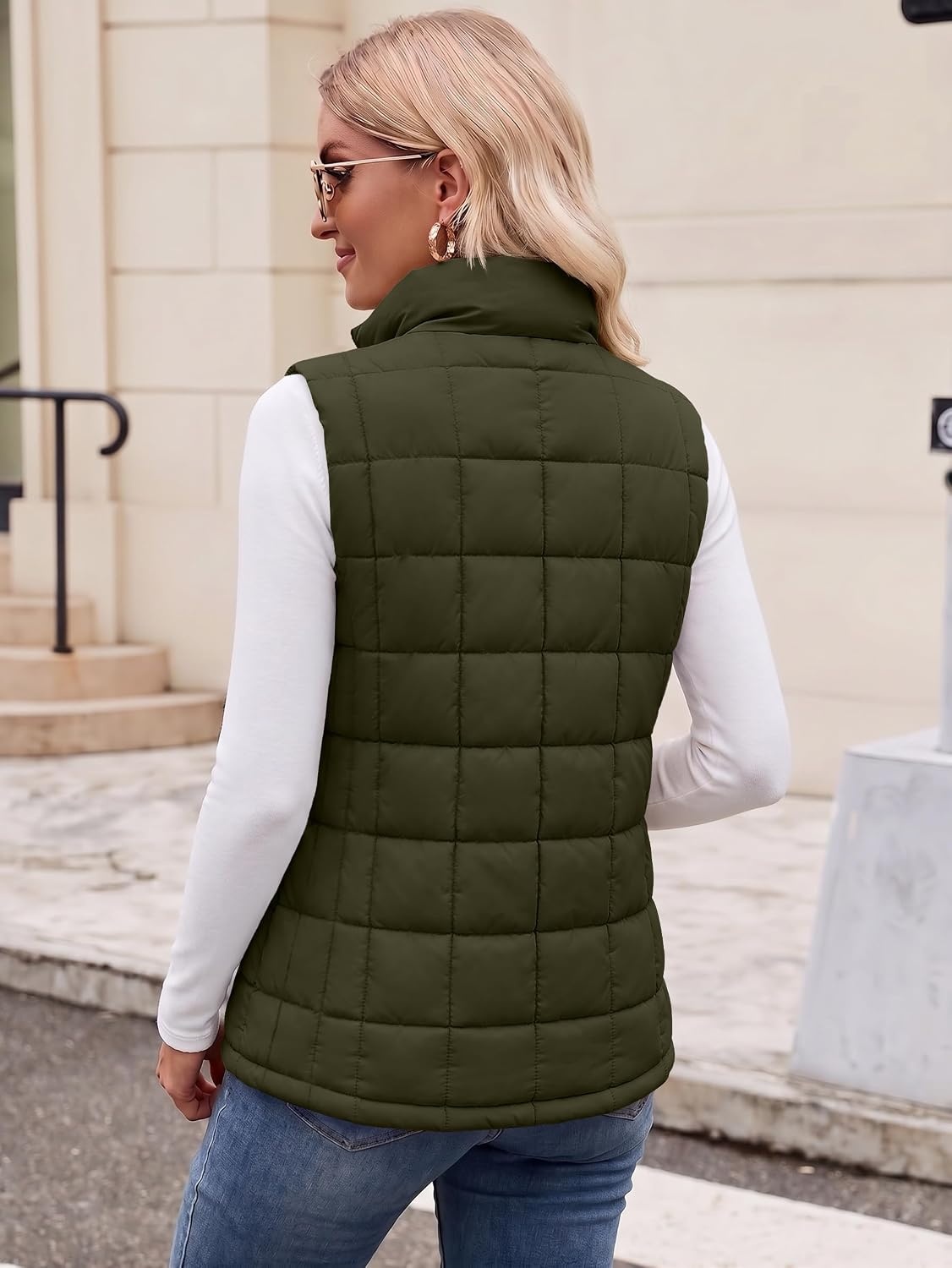 image:imageZeagoo Womens Lightweight Quilted Puffer Vest Stand Collar Zip Up OuterwearArmy Green
