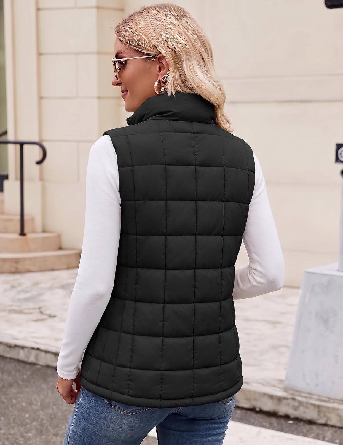image:imageZeagoo Womens Lightweight Quilted Puffer Vest Stand Collar Zip Up OuterwearBlack