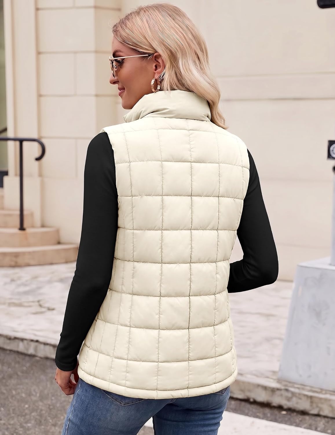 image:imageZeagoo Womens Lightweight Quilted Puffer Vest Stand Collar Zip Up OuterwearCream