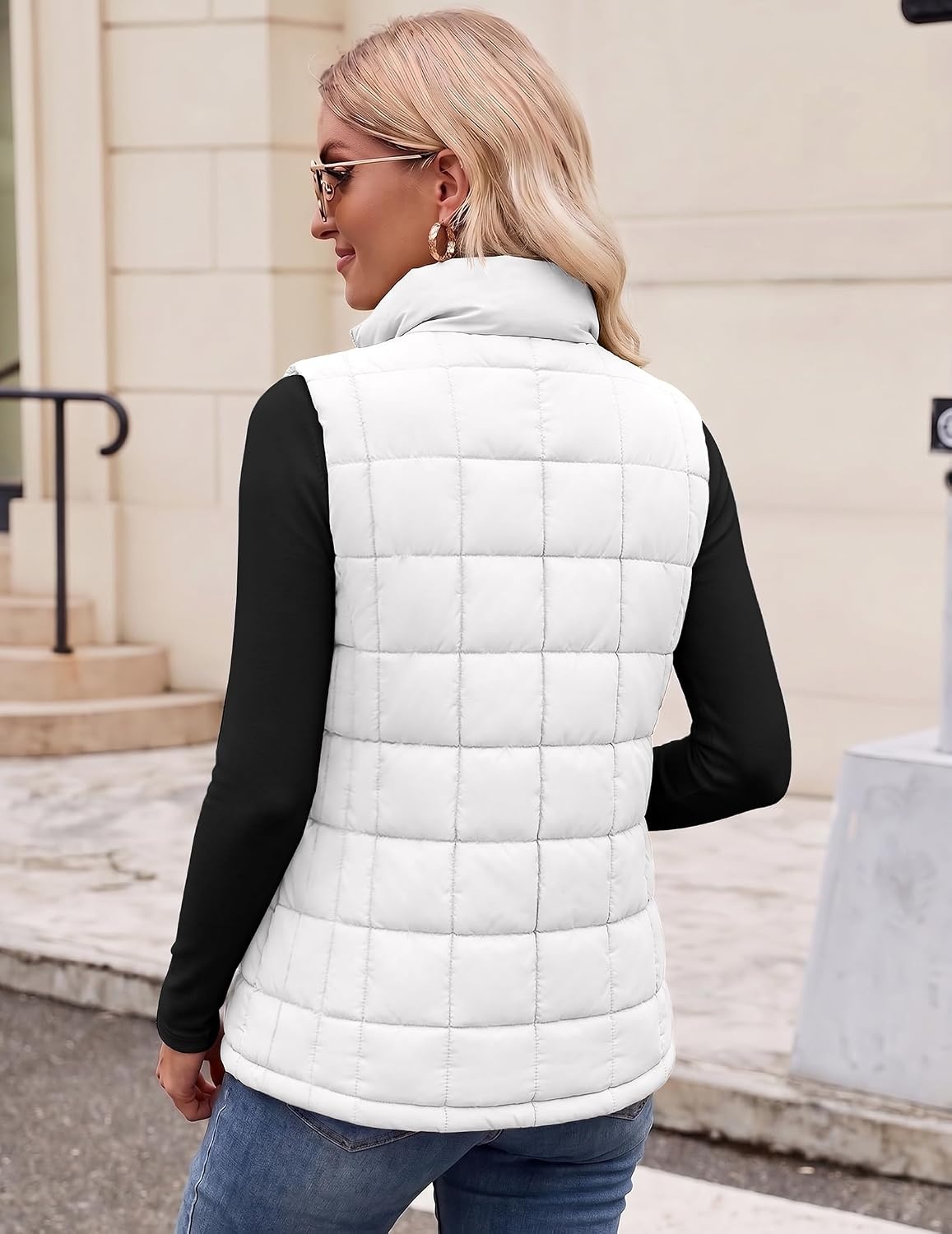 image:imageZeagoo Womens Lightweight Quilted Puffer Vest Stand Collar Zip Up OuterwearWhite