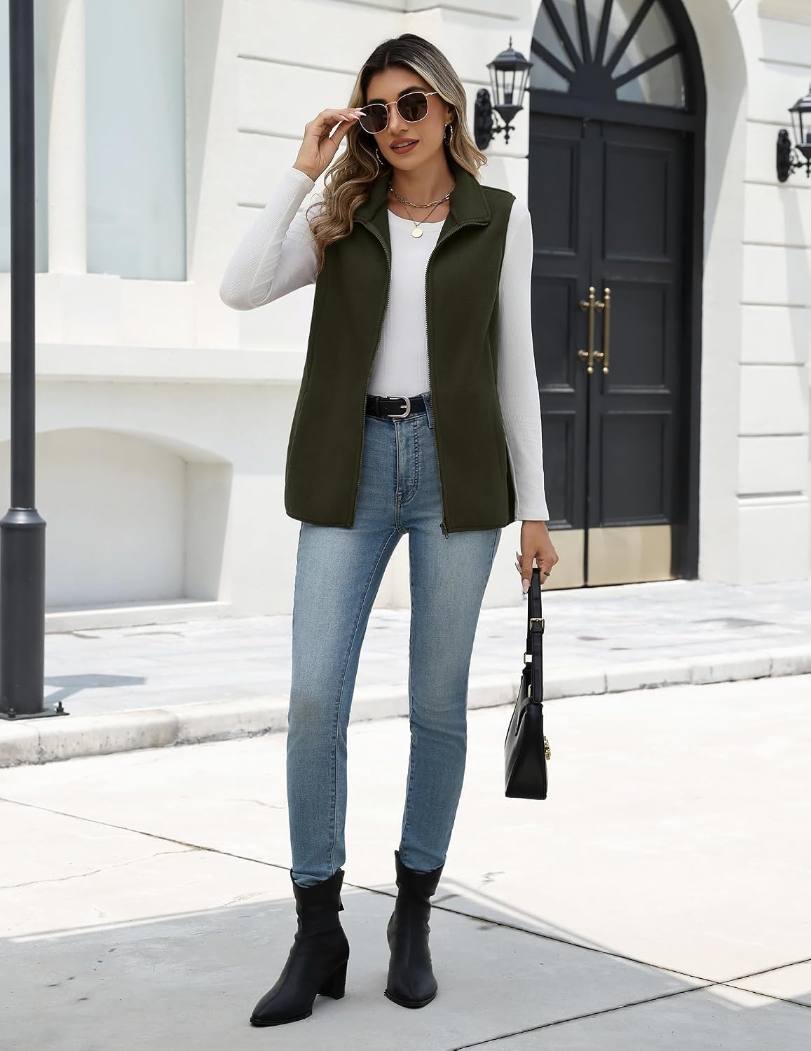 image:imageZeagoo Womens Outerwear Vests With Pockets Zipper Sleeveless Fleece JacketsArmy Green
