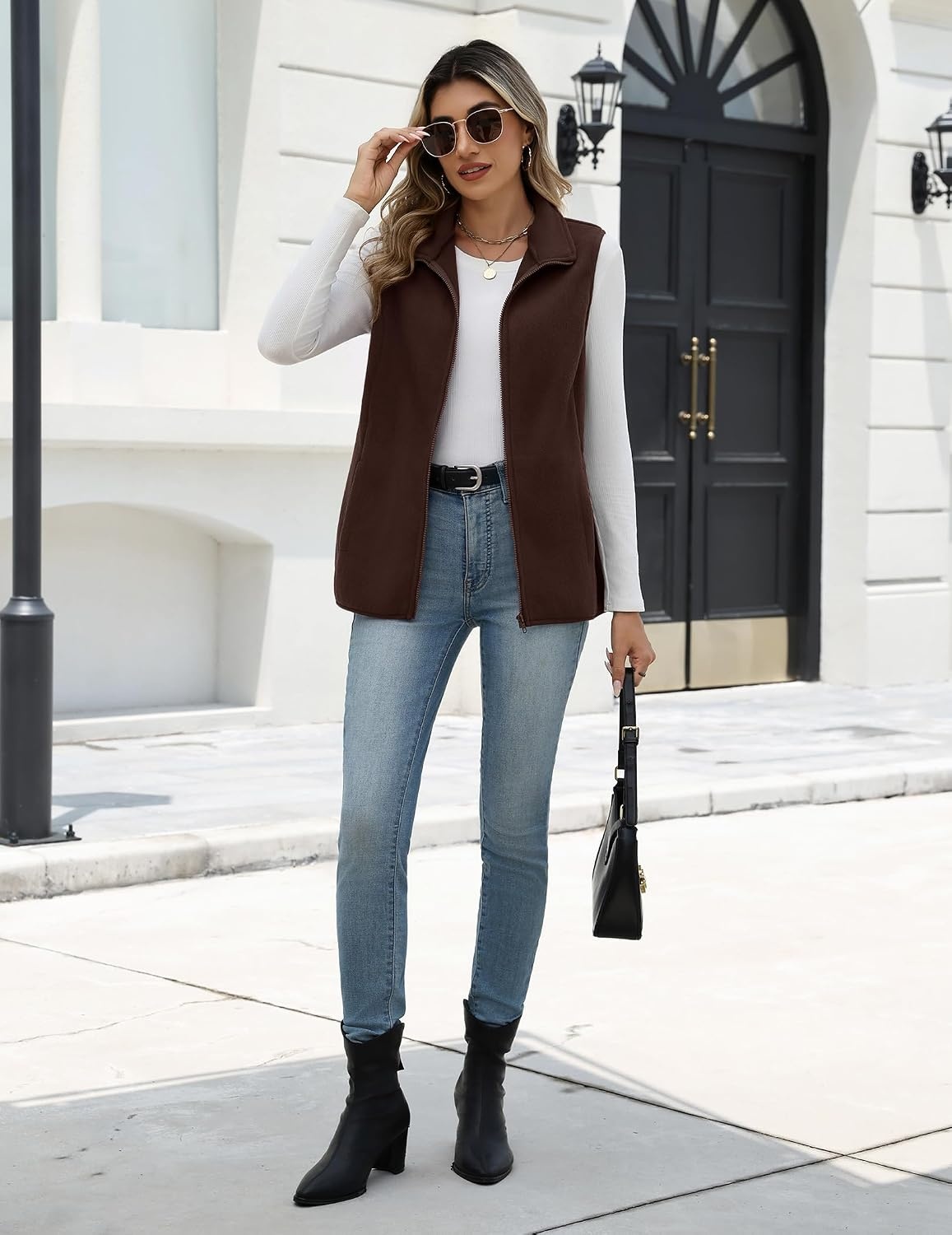 image:imageZeagoo Womens Outerwear Vests With Pockets Zipper Sleeveless Fleece JacketsBrown