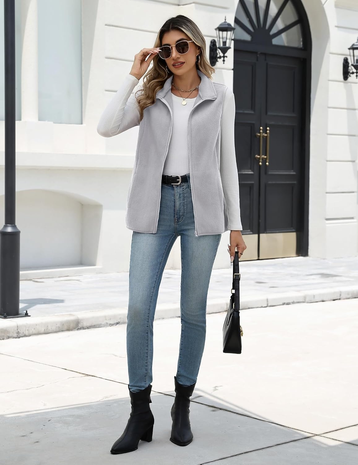 image:imageZeagoo Womens Outerwear Vests With Pockets Zipper Sleeveless Fleece JacketsLight Grey