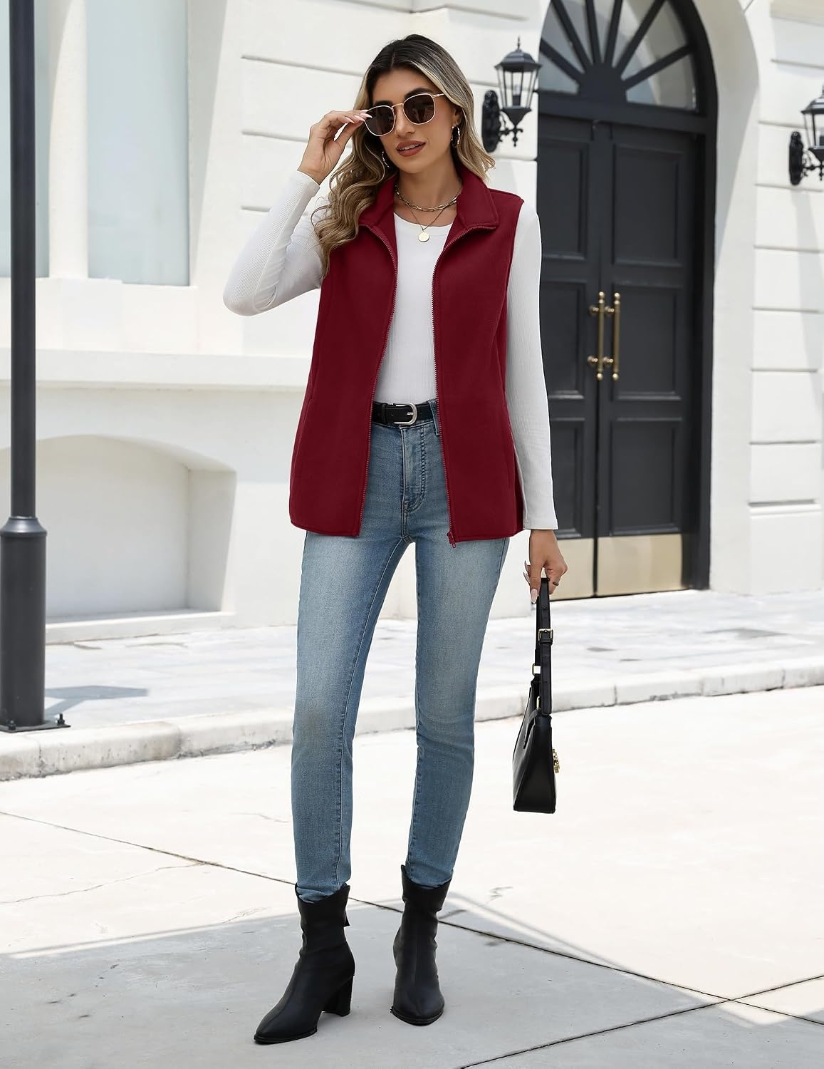 image:imageZeagoo Womens Outerwear Vests With Pockets Zipper Sleeveless Fleece JacketsWine Red