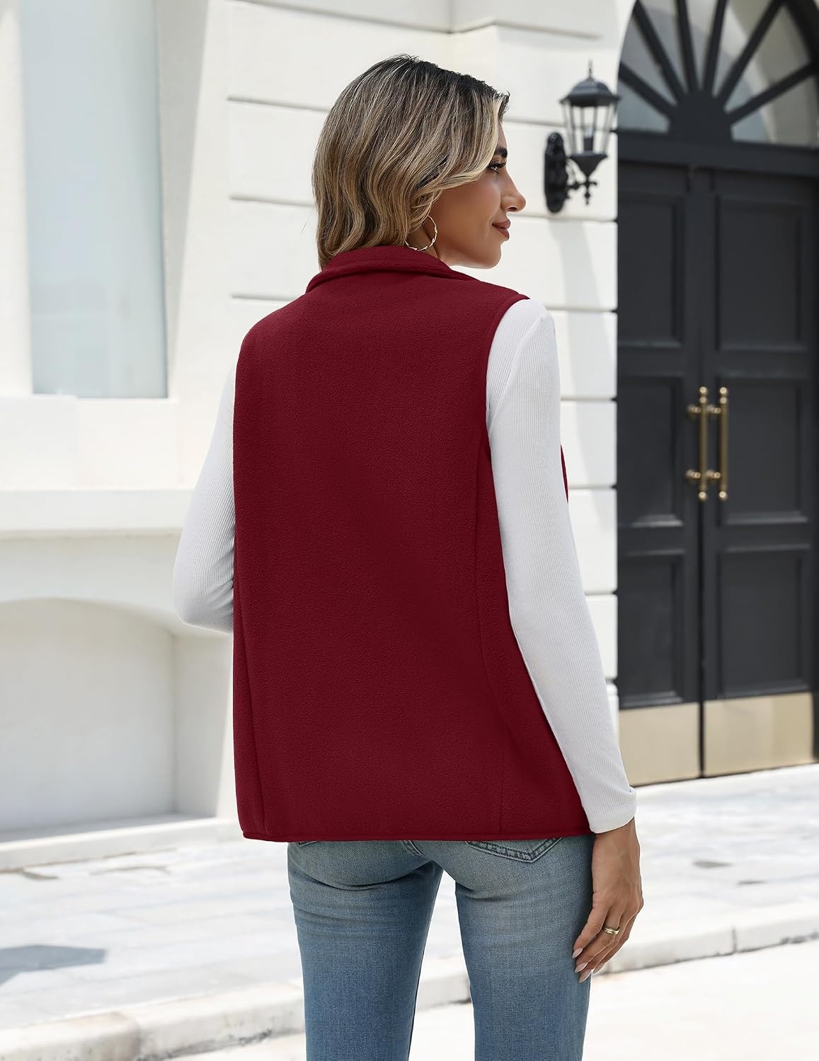 image:imageZeagoo Womens Outerwear Vests With Pockets Zipper Sleeveless Fleece JacketsWine Red
