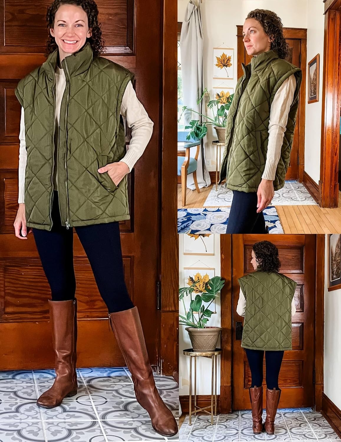 image:imageZeagoo Womens Oversized Puffer Vest Zip Up Stand Collar Lightweight Sleeveless Warm Outerwear Padded Jacket Winter Coat SXXLArmy Green