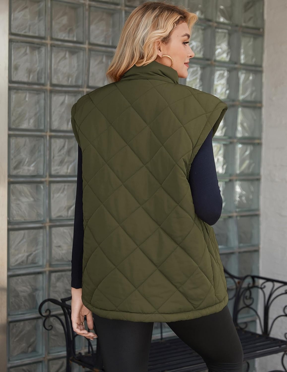 image:imageZeagoo Womens Oversized Puffer Vest Zip Up Stand Collar Lightweight Sleeveless Warm Outerwear Padded Jacket Winter Coat SXXLArmy Green