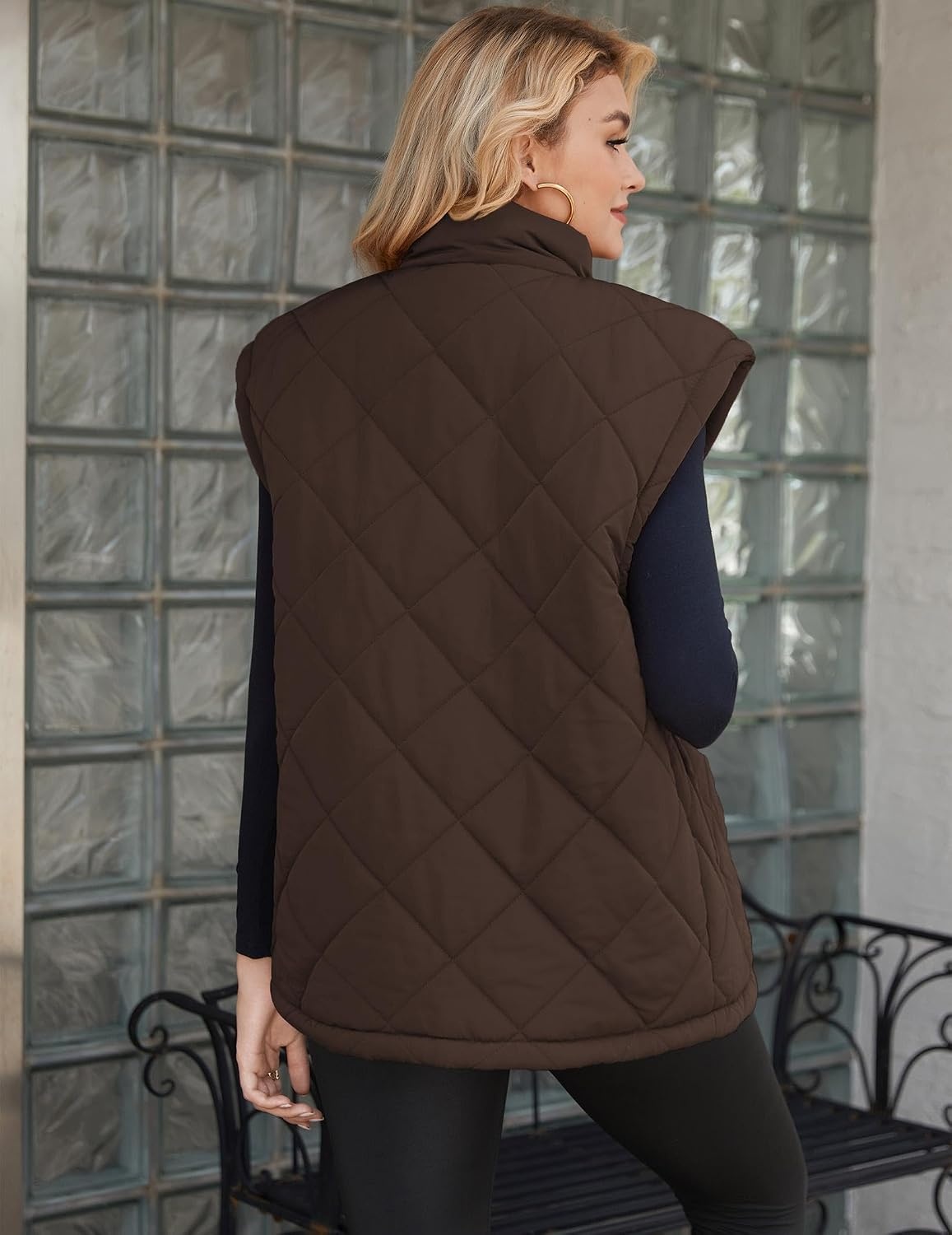 image:imageZeagoo Womens Oversized Puffer Vest Zip Up Stand Collar Lightweight Sleeveless Warm Outerwear Padded Jacket Winter Coat SXXLBrown