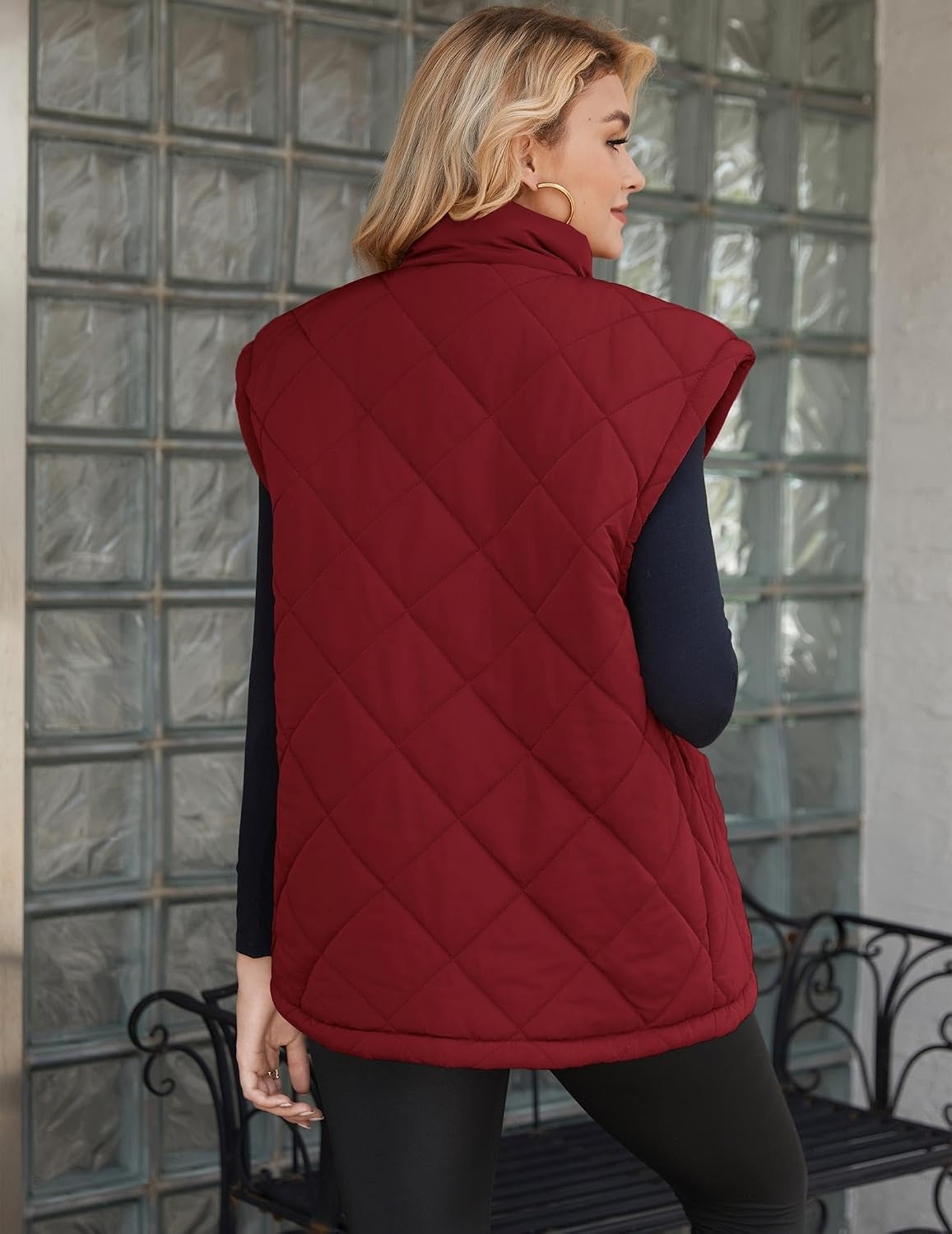 image:imageZeagoo Womens Oversized Puffer Vest Zip Up Stand Collar Lightweight Sleeveless Warm Outerwear Padded Jacket Winter Coat SXXLDark Red