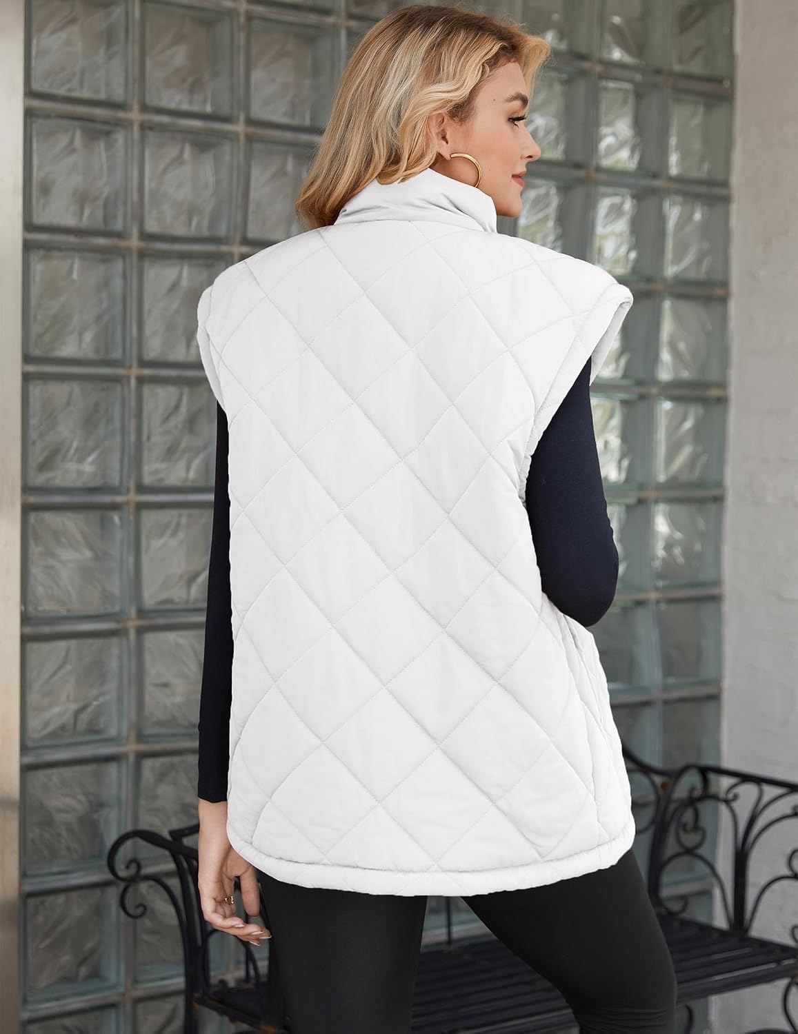 image:imageZeagoo Womens Oversized Puffer Vest Zip Up Stand Collar Lightweight Sleeveless Warm Outerwear Padded Jacket Winter Coat SXXLWhite