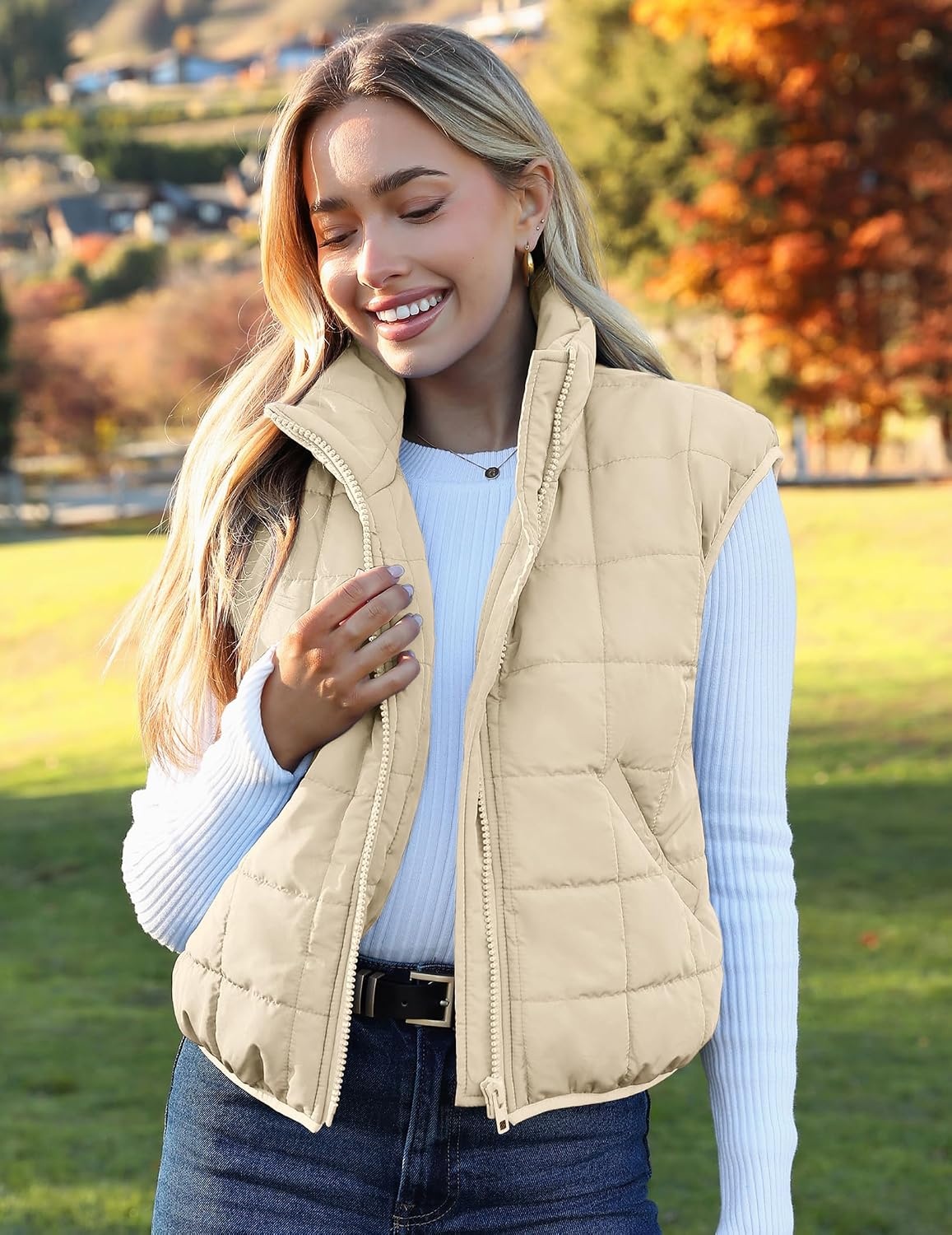 image:imageZeagoo Womens Puffer Vest Ladies Sleeveless Zip Up OuterwearLight Khaki