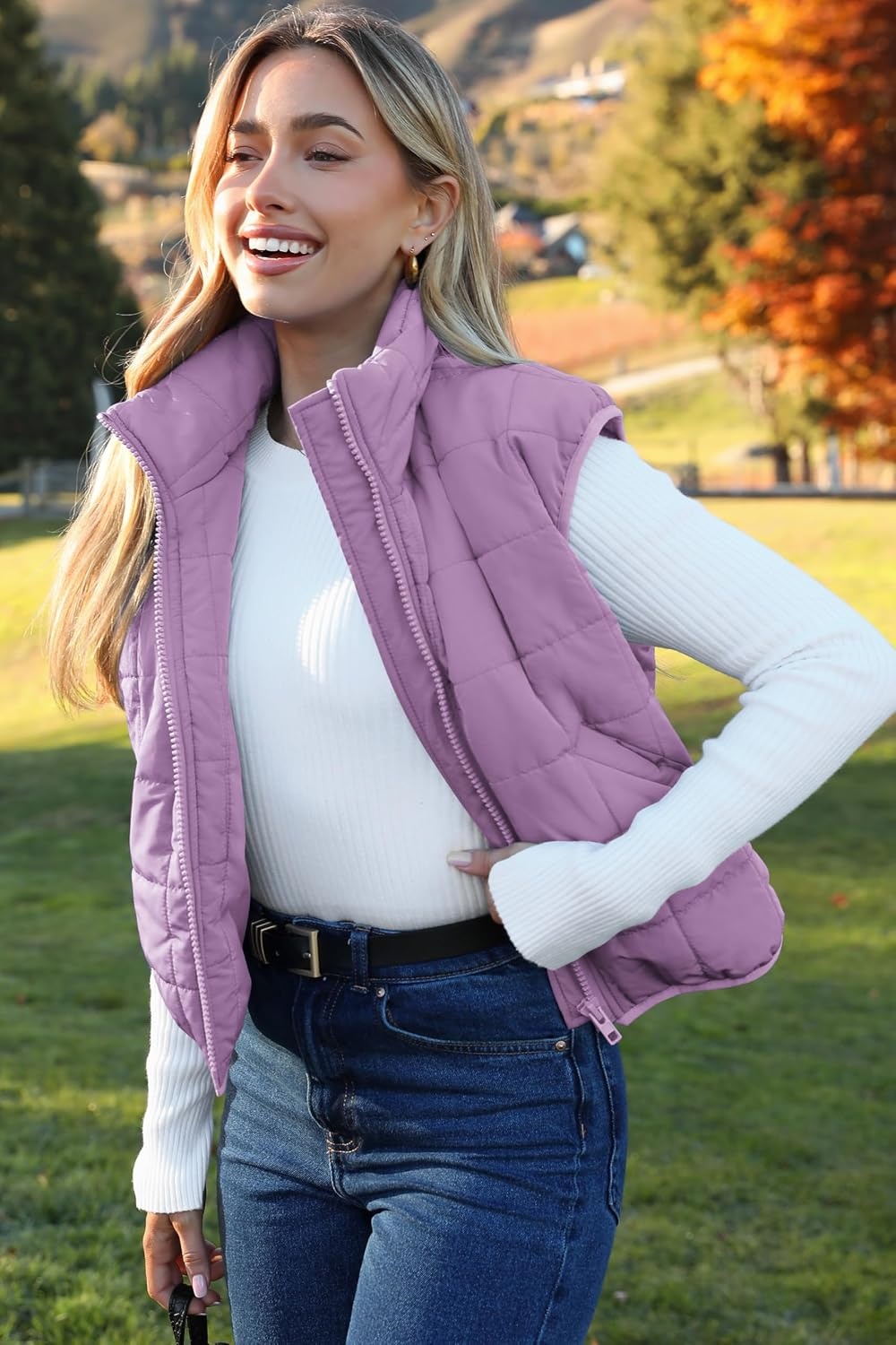 image:imageZeagoo Womens Puffer Vest Ladies Sleeveless Zip Up OuterwearLilac
