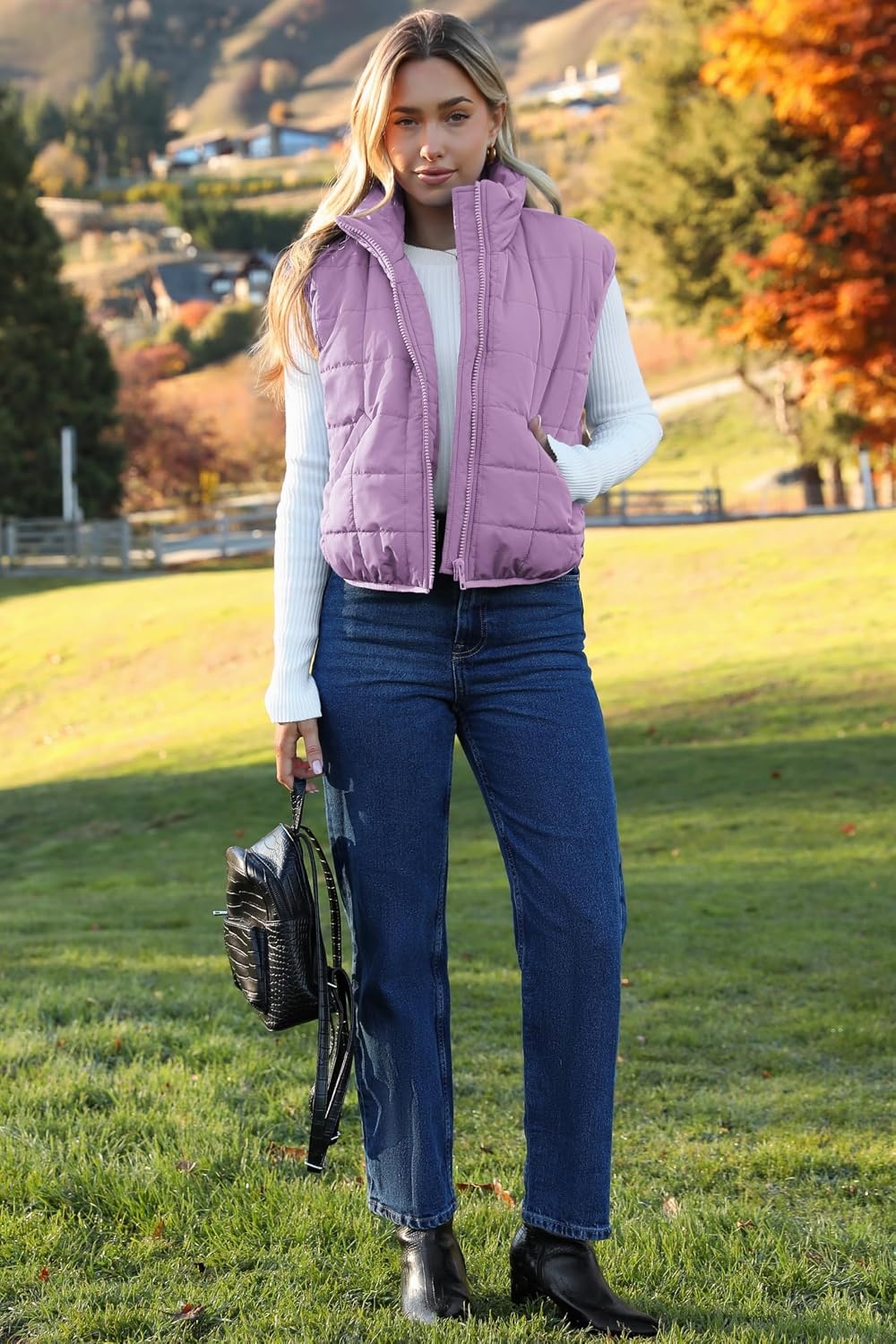 image:imageZeagoo Womens Puffer Vest Ladies Sleeveless Zip Up OuterwearLilac
